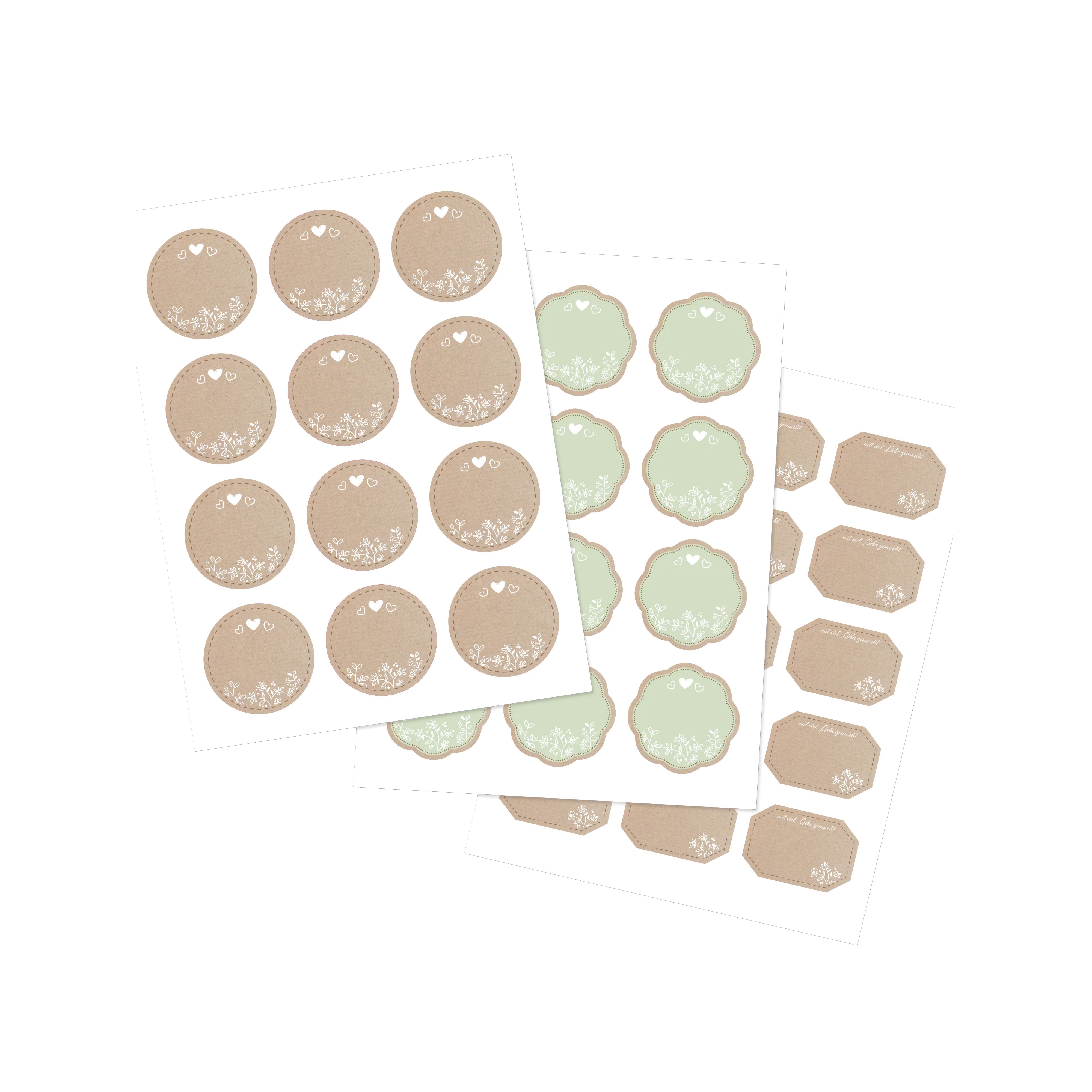 Marmeladenetiketten Set „Vintage“ mit 3 Bögen, dekorative Aufkleber für Gläser, in elegantem Vintage-Design auf Papier.