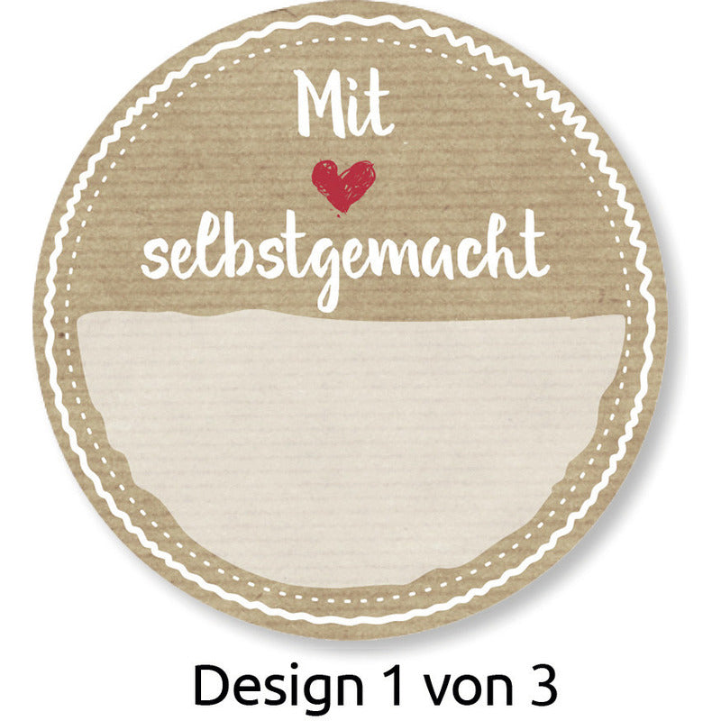 50 selbstgemachte Aufkleber "Selbst gemacht" von Avery Zweckform, weiße Etiketten mit schwarzem Text auf weißem Hintergrund