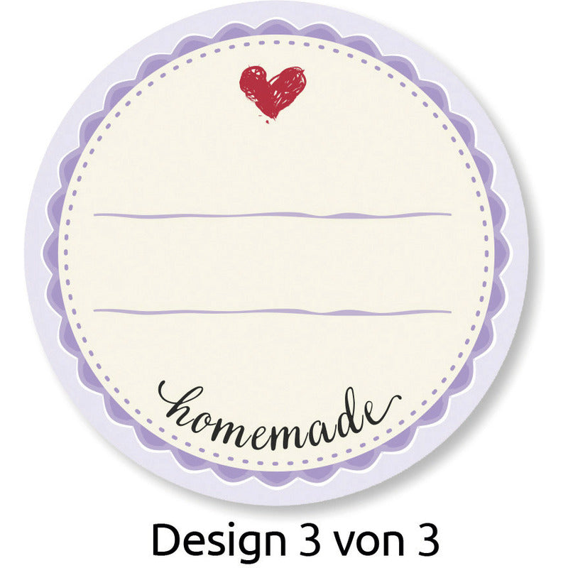 Runde Aufkleber "Homemade" von Avery Zweckform, 50 Stück, weiße Etiketten mit schwarzem Schriftzug auf weißem Hintergrund