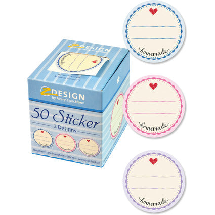 50 runde Aufkleber "Homemade" von Avery Zweckform, weiße Etiketten für kreative Bastelprojekte und Verpackungen