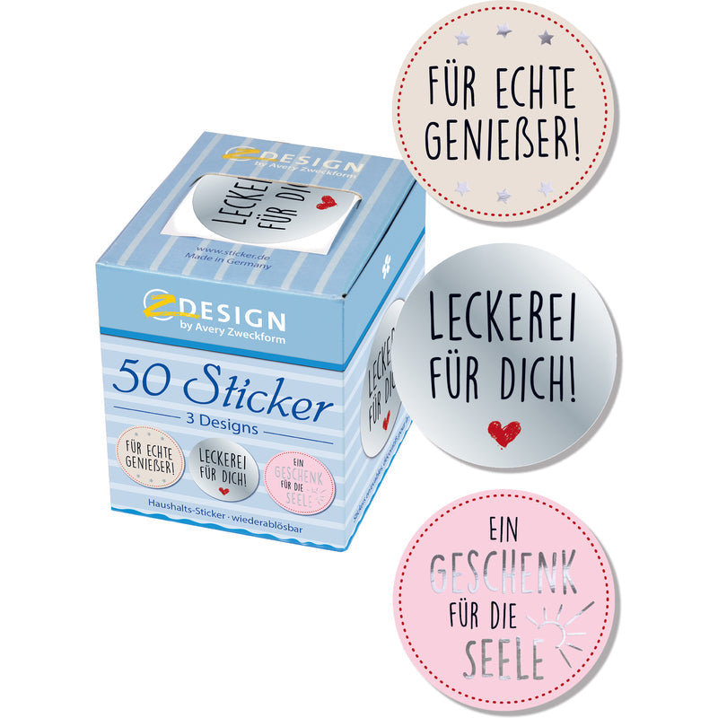 50 weiße Aufkleber mit "Für echte Genießer" von Avery Zweckform, rechteckig, auf Bogen, für kreative Dekorationen