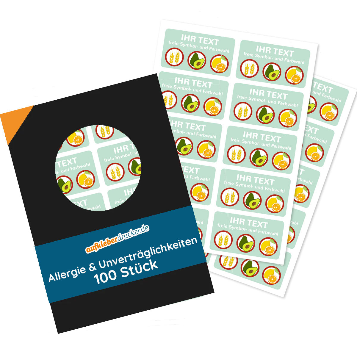 Aufkleber "Allergien & Unverträglichkeiten" für Kinder, 47x26 mm, 100 Stück, mit individueller Gestaltung, aufkleberdrucker.de