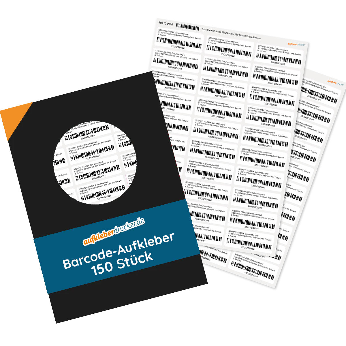 Matte Barcode-Aufkleber 65x25 mm mit 150 Stück auf 5 A3-Bögen, ideal für Aufkleberdrucker von aufkleberdrucker.de