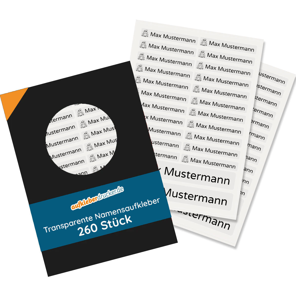 260 transparente Namensaufkleber für Kinder, Set mit 3 verschiedenen Größen, von aufkleberdrucker.de