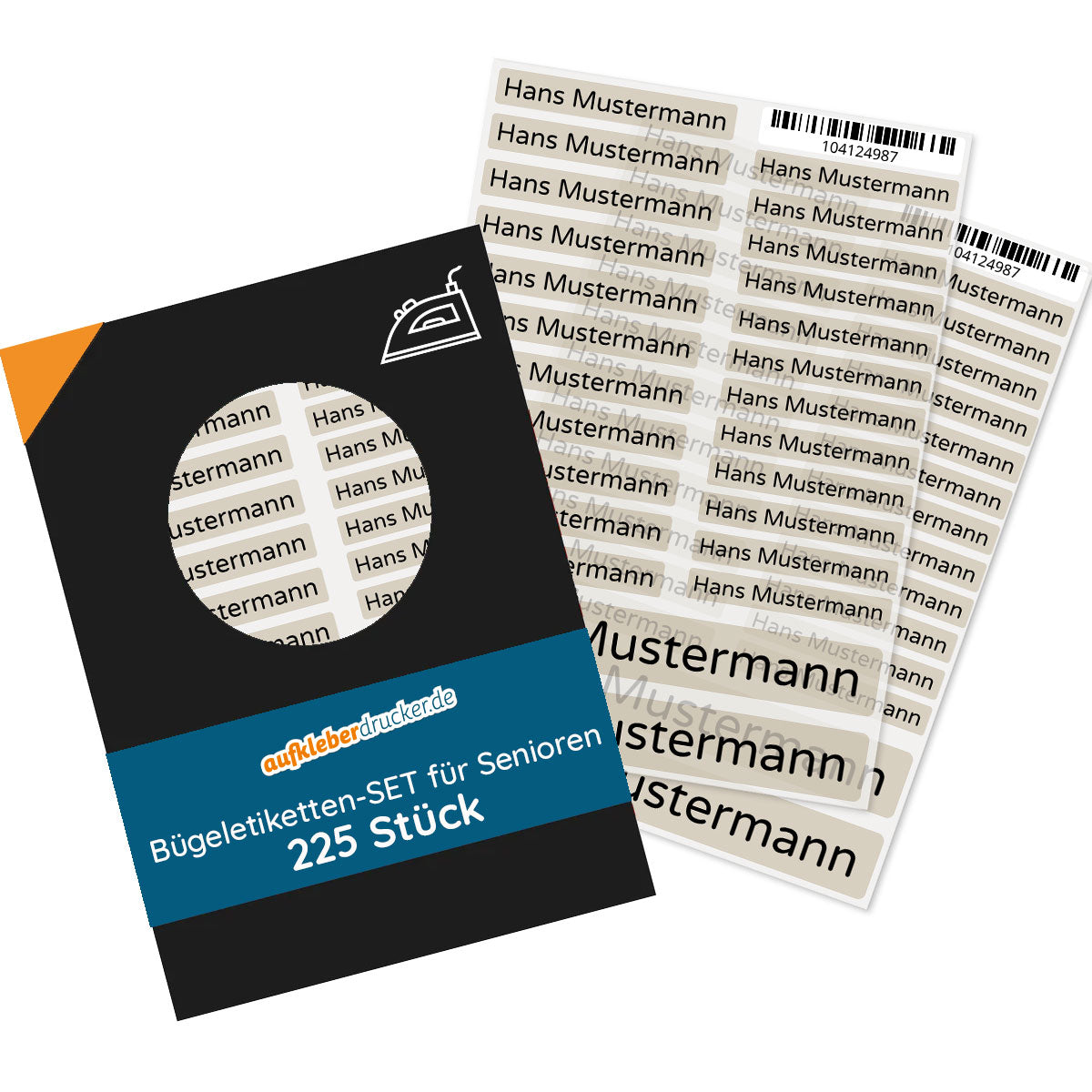 Set mit 225 Bügeletiketten für Senioren in verschiedenen Größen zur Kennzeichnung im Alten- und Pflegeheim, aufkleberdrucker.de