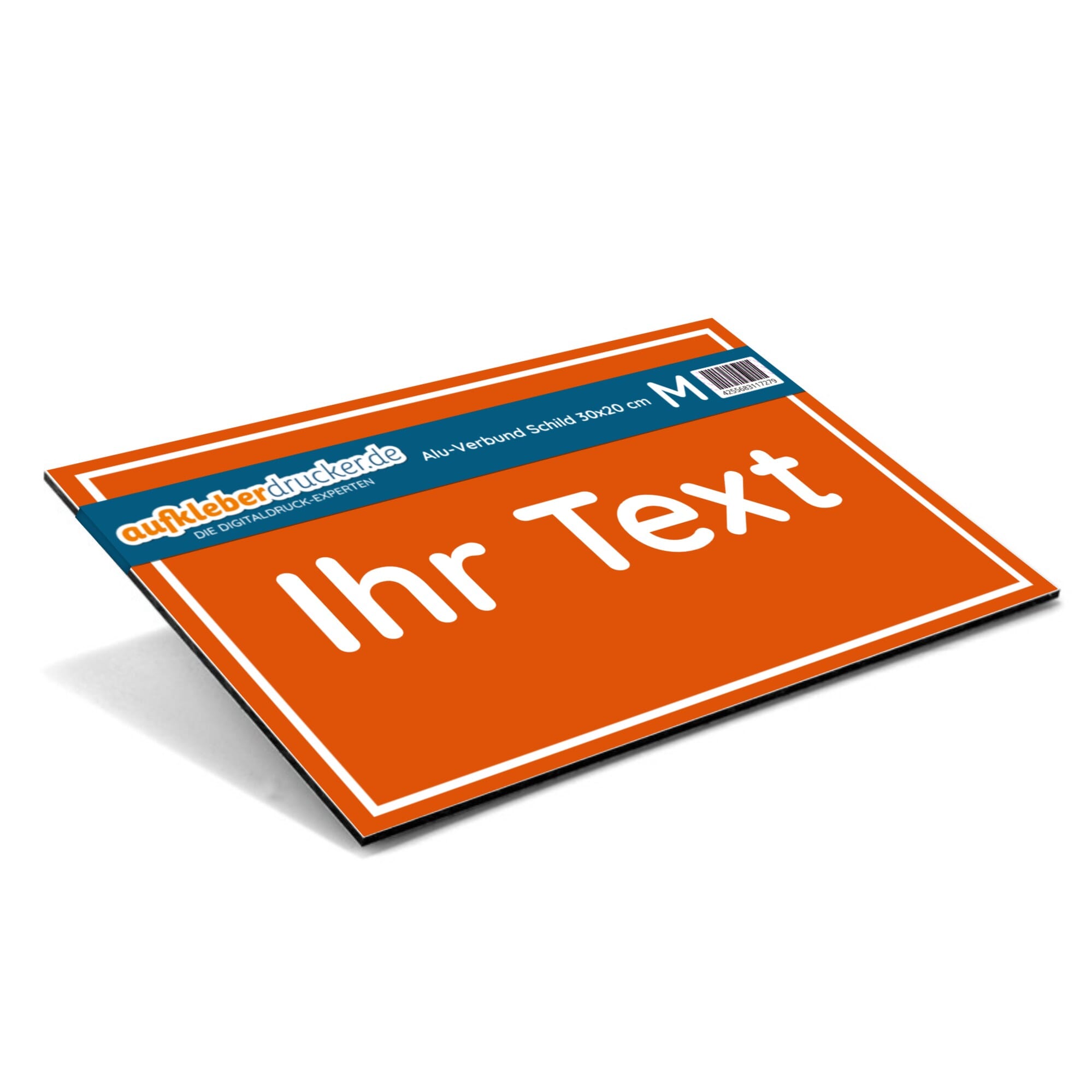 Alu-Verbundschild mit Wunschtext, 300x200 mm, weiß mit schwarzem Schriftzug, langlebiges Werbeschild von aufkleberdrucker.de