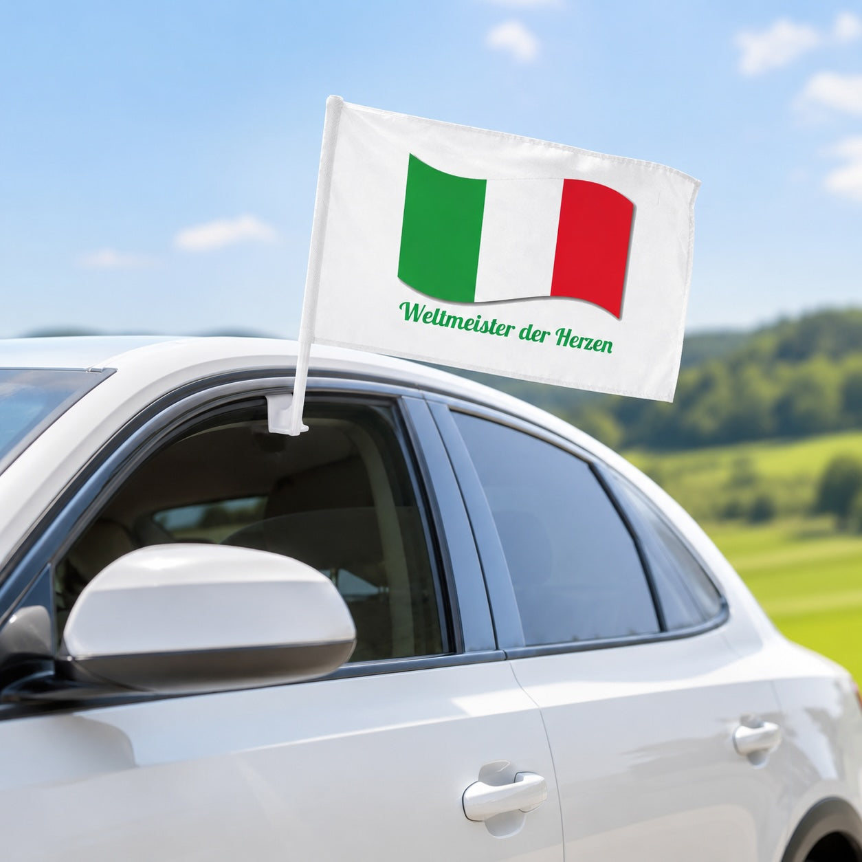 Individuelle Autofahne mit Halterung (400 x 300 mm) – Bedruckte Autoflagge für Werbung, Events & Fan