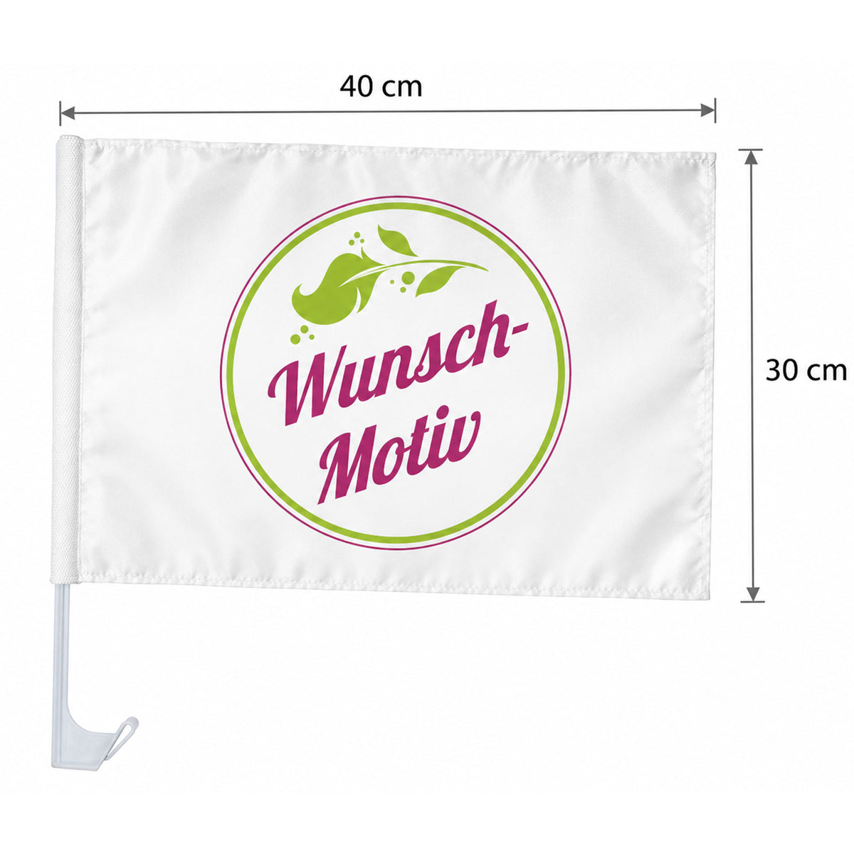 Individuelle Autofahne mit Halterung (400 x 300 mm) – Bedruckte Autoflagge für Werbung, Events & Fan