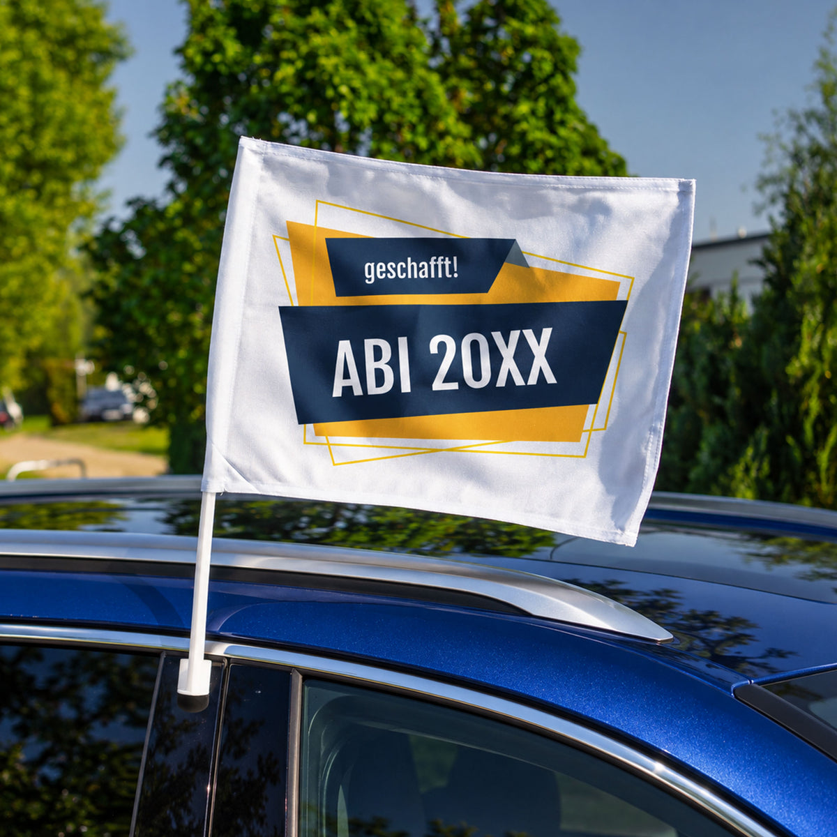 Individuelle Autofahne mit Halterung, 400 x 300 mm, bedruckte Autoflagge für Werbung, Events und Fans, von kinder-druckerei.de