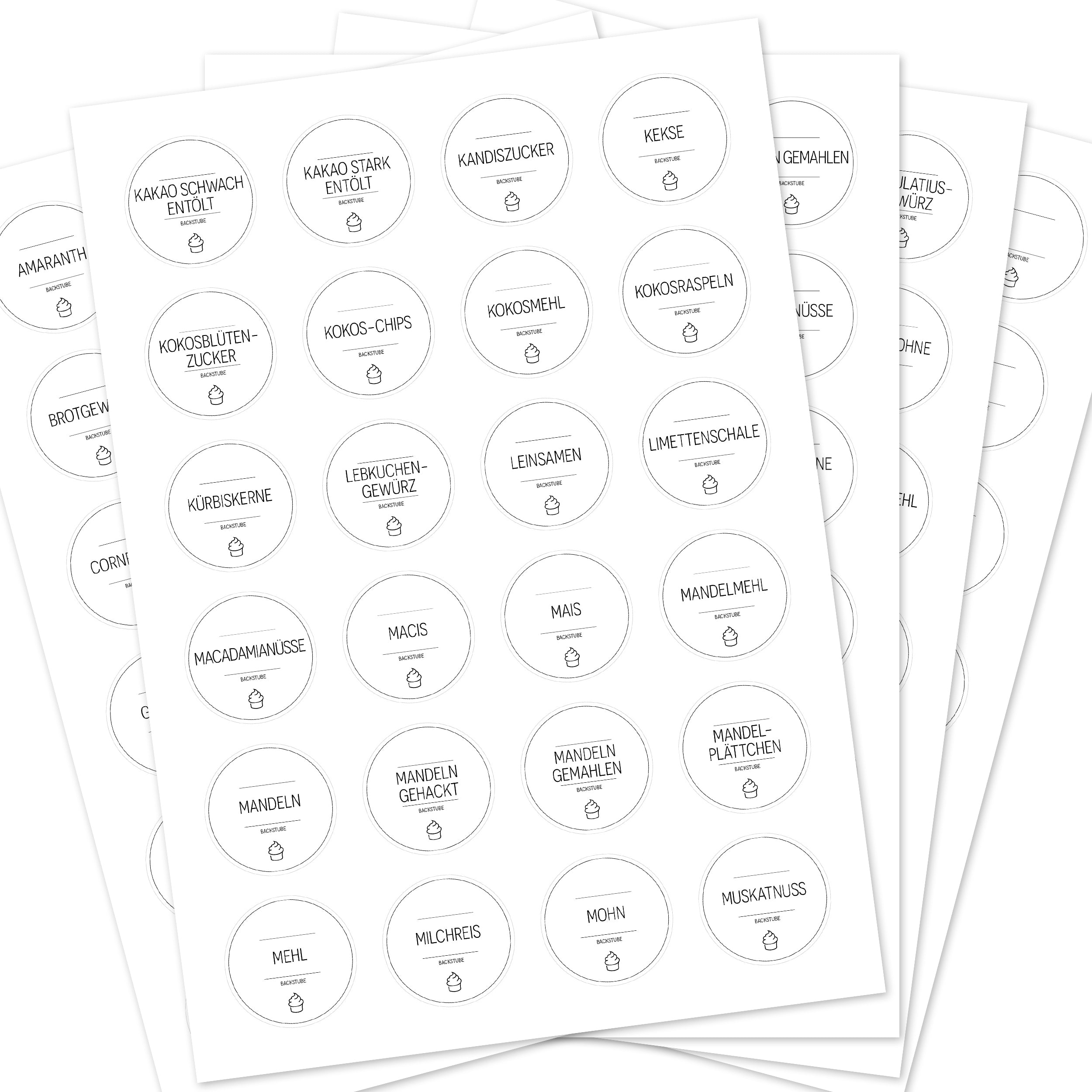 Back-Etiketten – Aufkleber für Backzutaten (Set mit 120 Aufklebern)