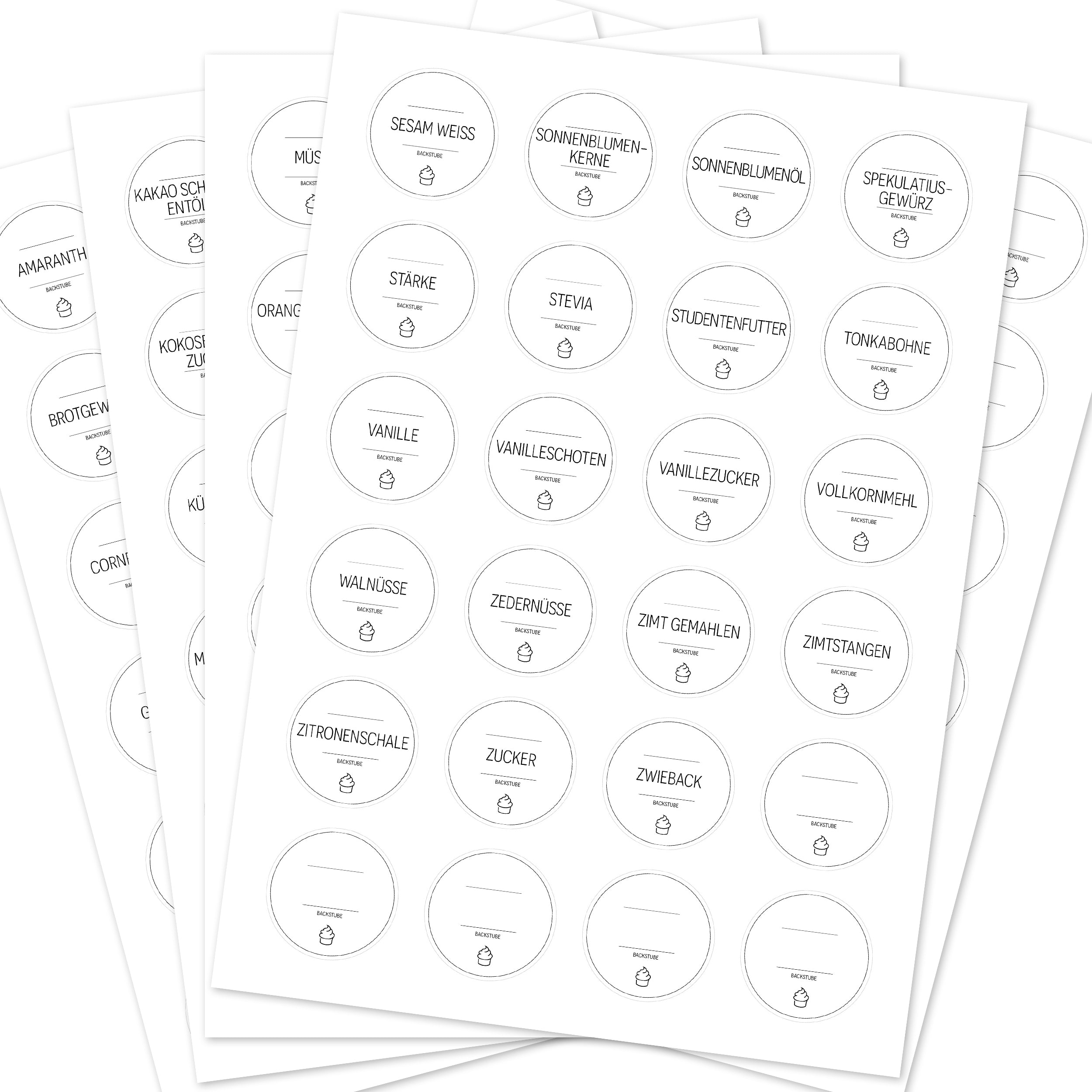 Back-Etiketten – Aufkleber für Backzutaten (Set mit 120 Aufklebern)