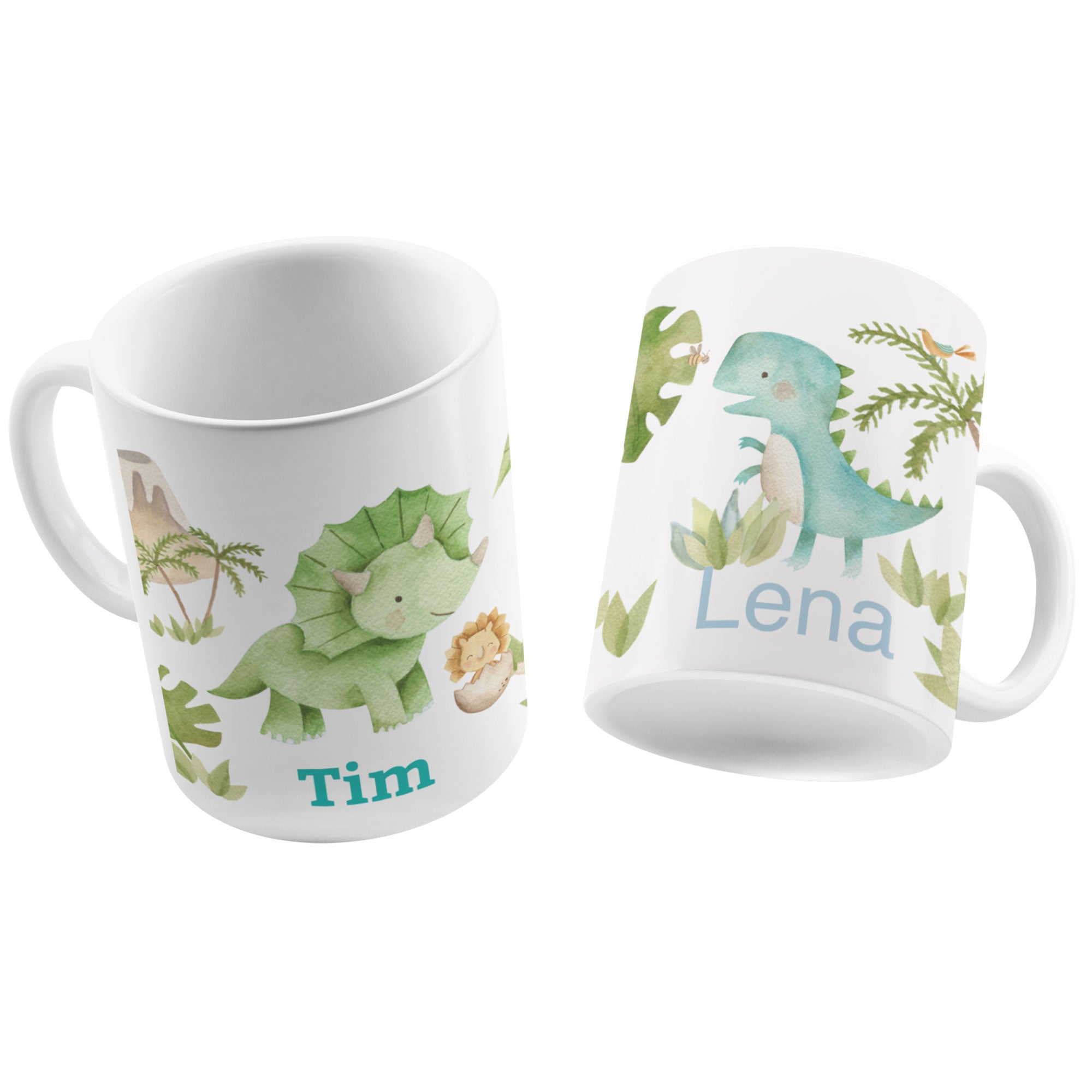 Personalisierte Kindertasse mit Namen, bunte Aquarell-Welten, kindgerechtes Design, ideal für Kinder, kreative Geschenkidee