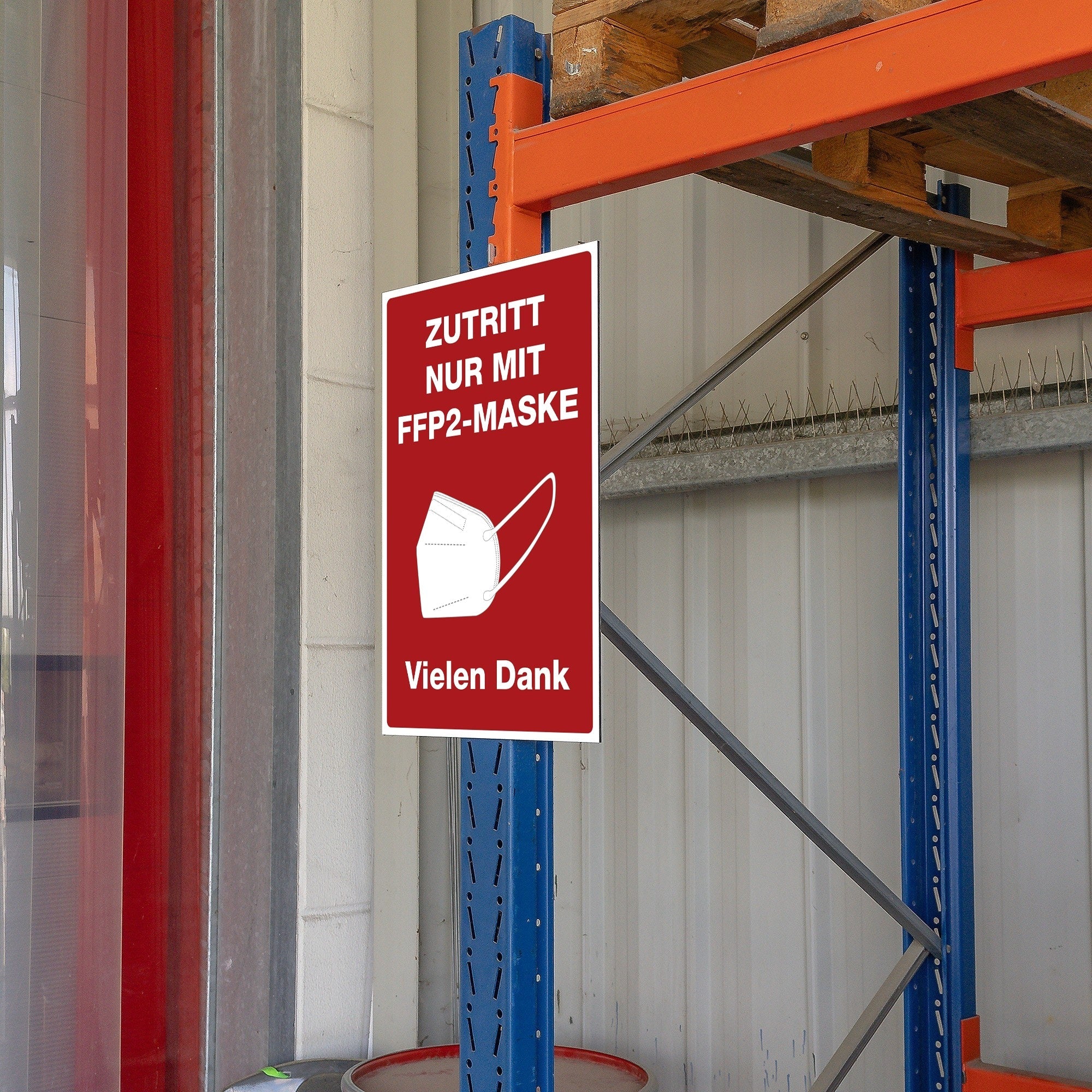 Schild aus Aluminium-Verbund mit Aufschrift "Zutritt nur mit FFP2-Maske" in signalrot, Maße 200x300x4 mm