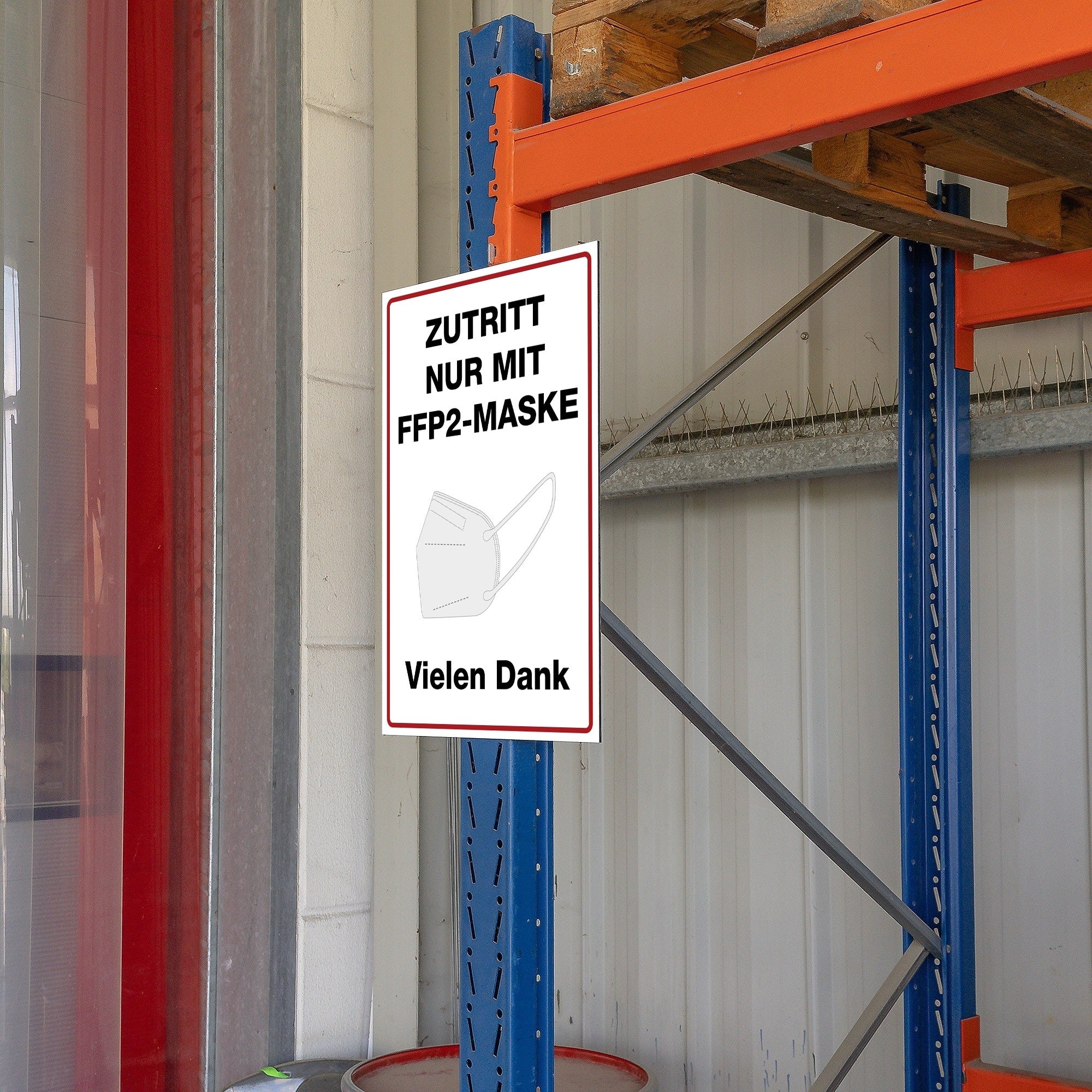 Weißes Aluminium-Schild mit Aufschrift "Zutritt nur mit FFP2-Maske", Maße 200x300 mm, für Sicherheit am Eingang.