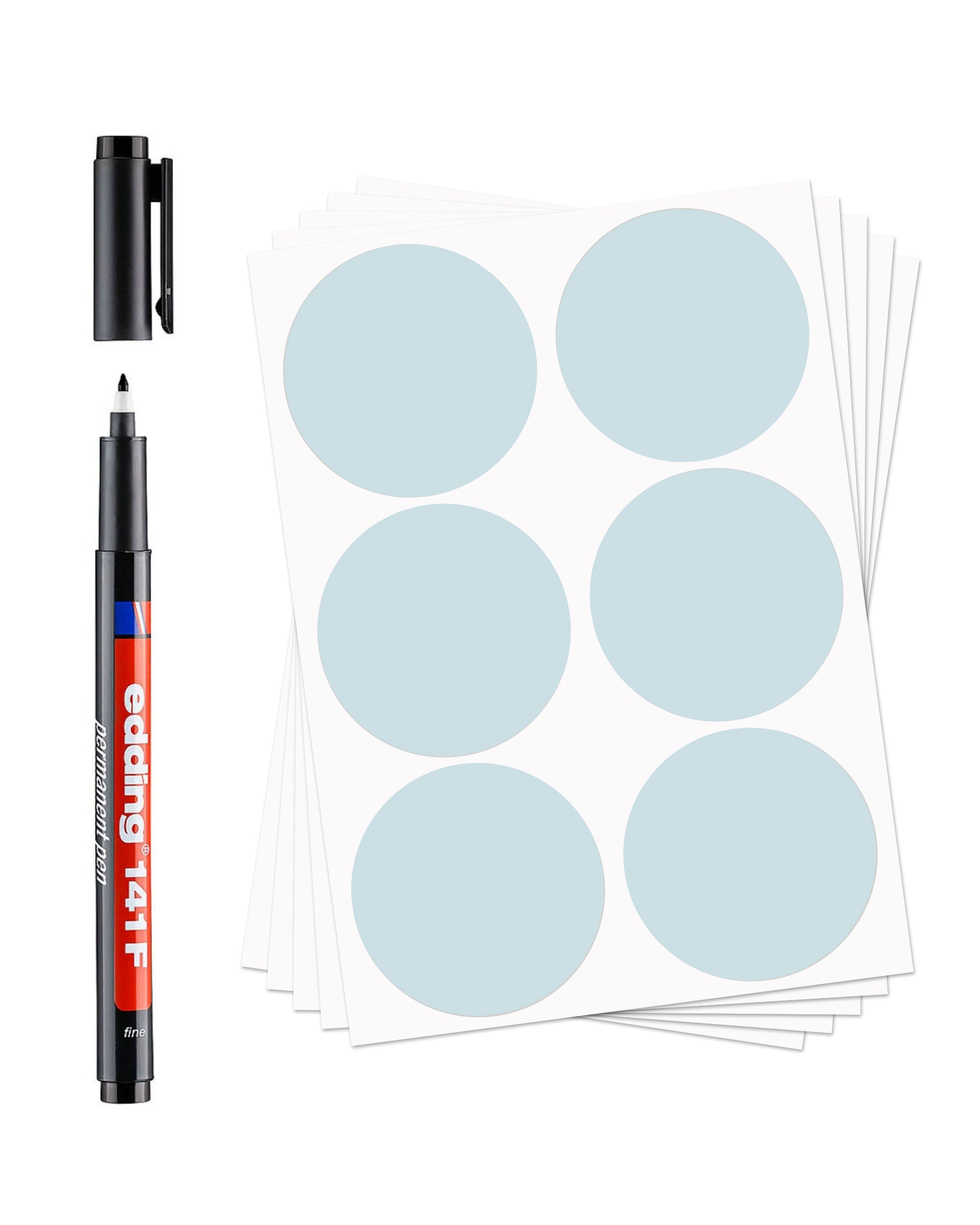 Runde blaue Blanko-Aufkleber mit Permanentmarker, 60 Stück, Durchmesser 47 mm, für Beschriftungen und Geschenke.