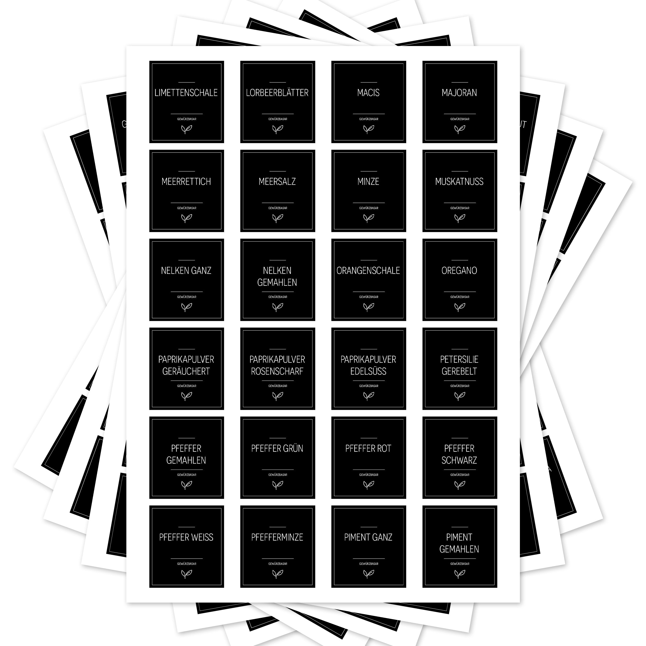 Schwarze Gewürzetiketten für Gläser, rechteckiges Design, 144 Stück, von aufkleberdrucker.de, zum Beschriften von Gewürzgläsern