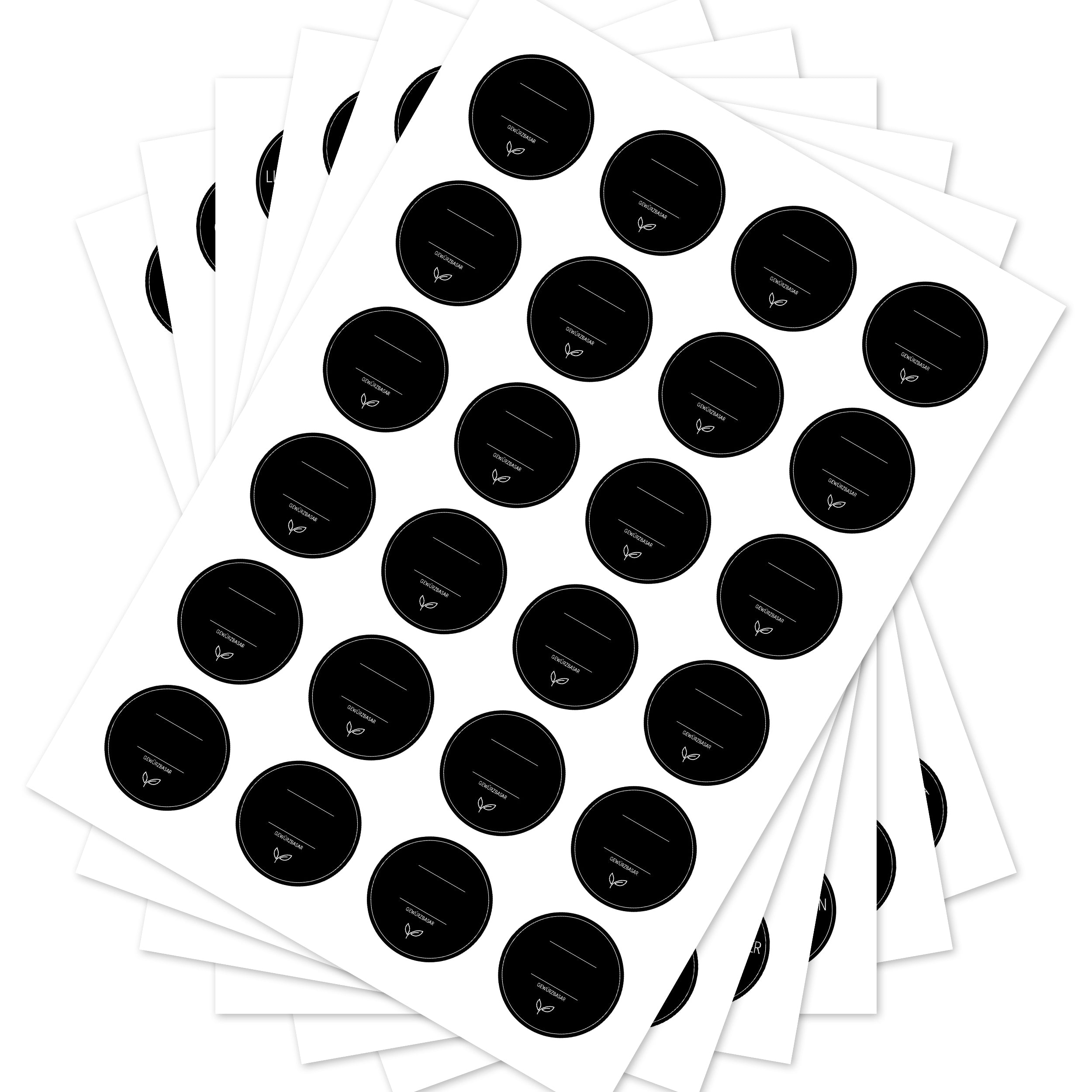 Schwarze runde Gewürzetiketten für Gläser, Set mit 144 Aufklebern, passend für Gewürzgläser, von aufkleberdrucker.de