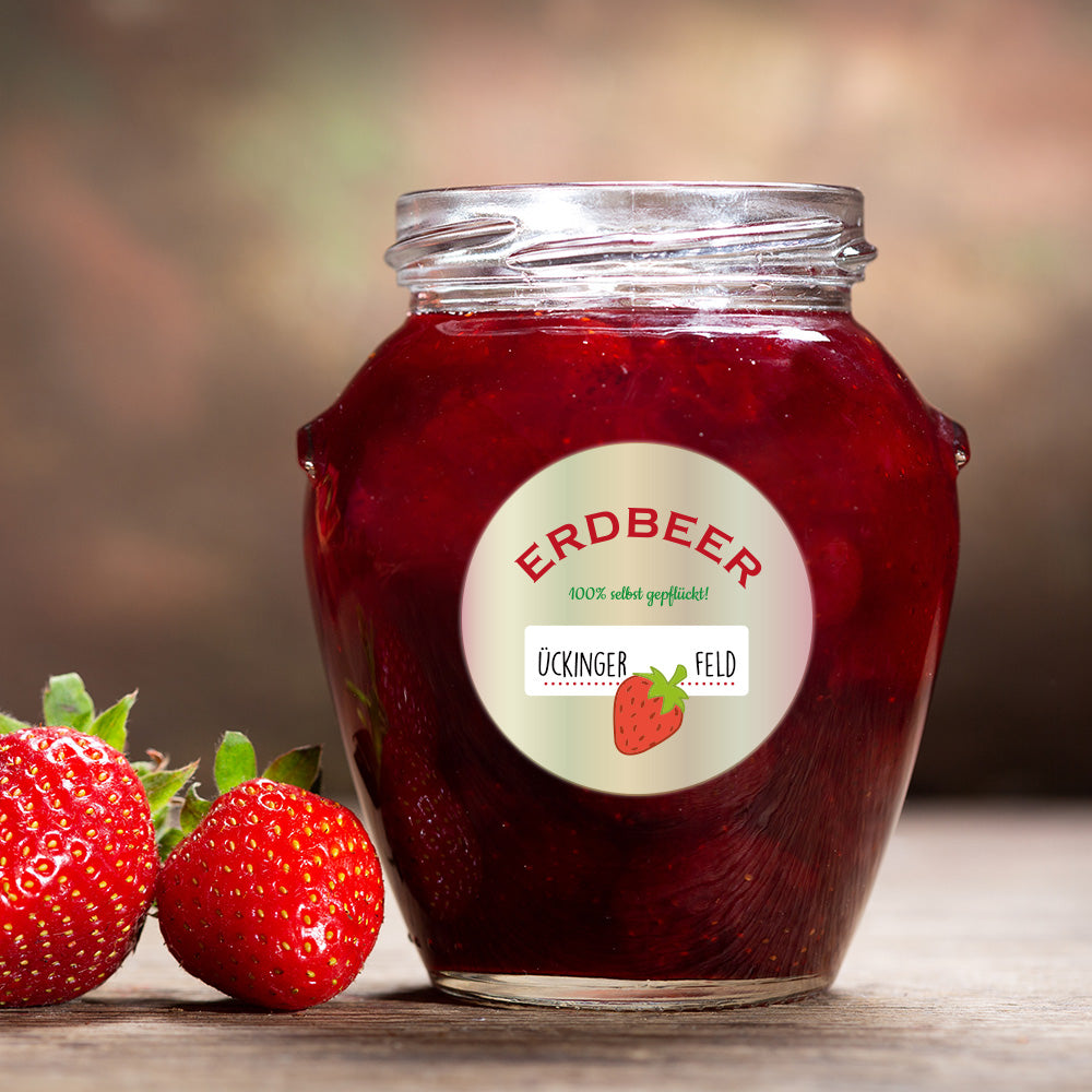 Erdbeermarmelade Aufkleber im Set mit 3 Bögen, fruchtiges Design, ideal für Gläser, aufkleberdrucker.de
