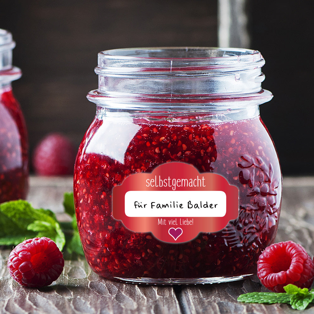 Himbeermarmelade Aufkleber im Set mit 3 Bögen, fruchtiges Design, 200x300 mm, für Glasbehälter, aufkleberdrucker.de