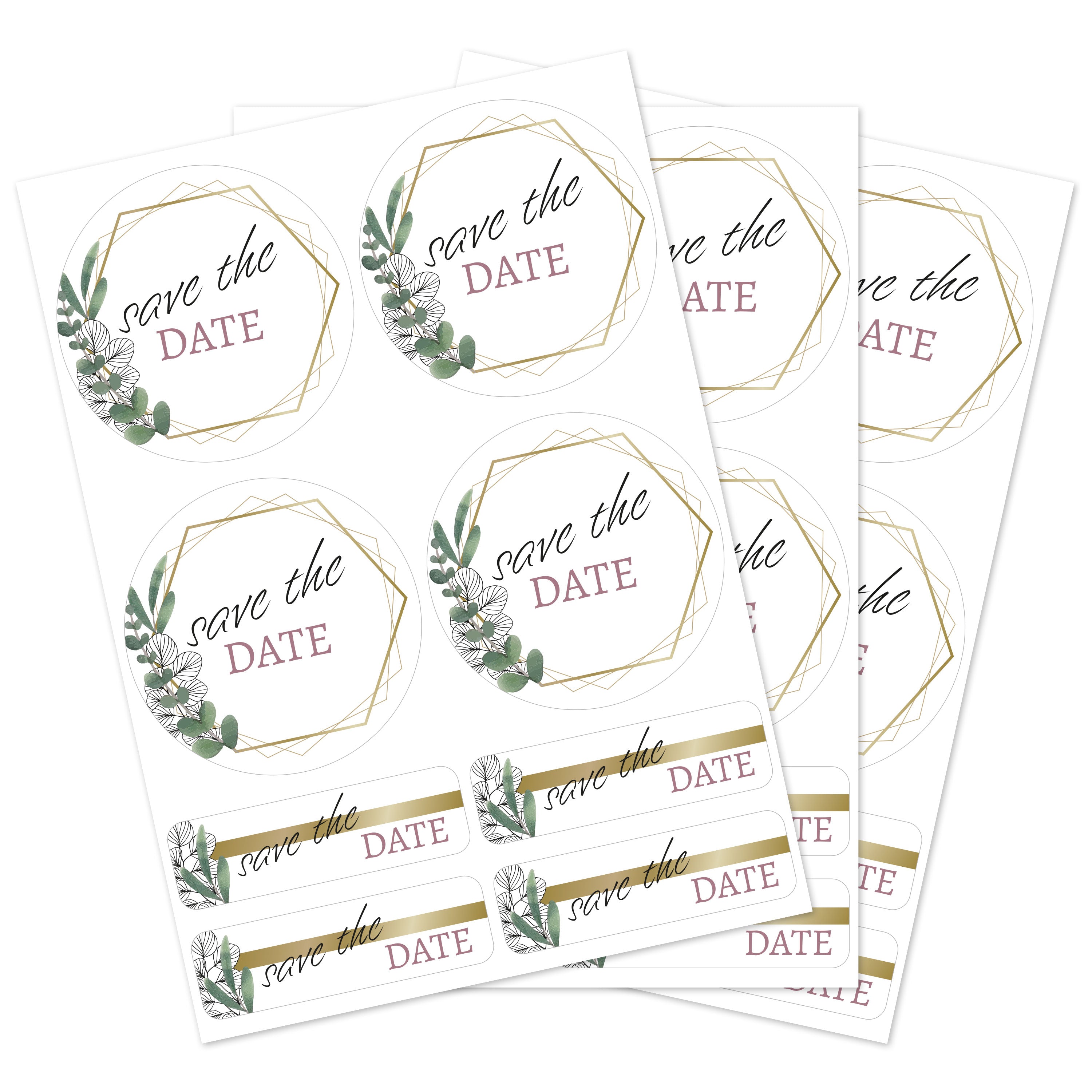 Set mit 80 Eukalyptus-Hochzeit-Aufklebern in verschiedenen Größen und Texten, ideal für persönliche Dekorationen