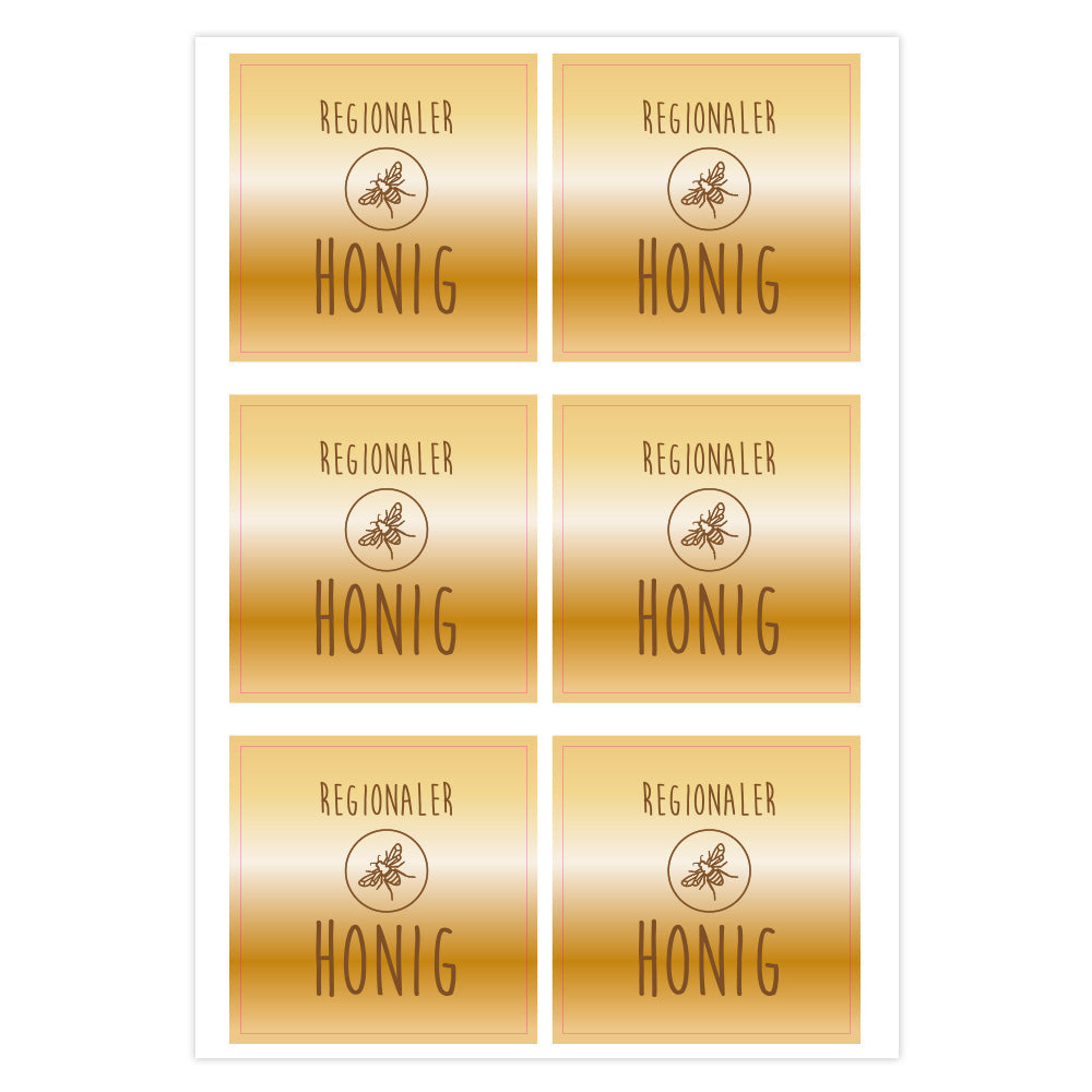 Zwei Honig-Aufkleber-Sets mit drei Bögen, gelbe Bienenwaben-Designs, ideal für Honiggläser, aufkleberdrucker.de