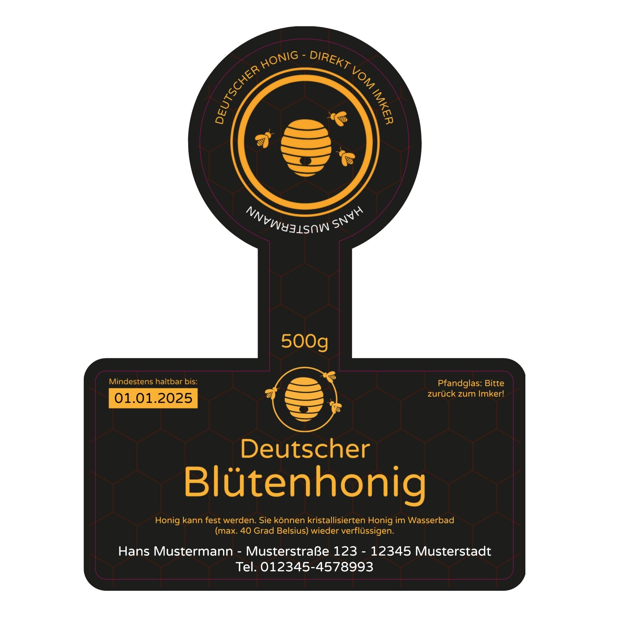 Personalisierte Honigetiketten mit Siegelverschluss, 120x155 mm, für 500g Gläser, 50 Stück, aufkleberdrucker.de