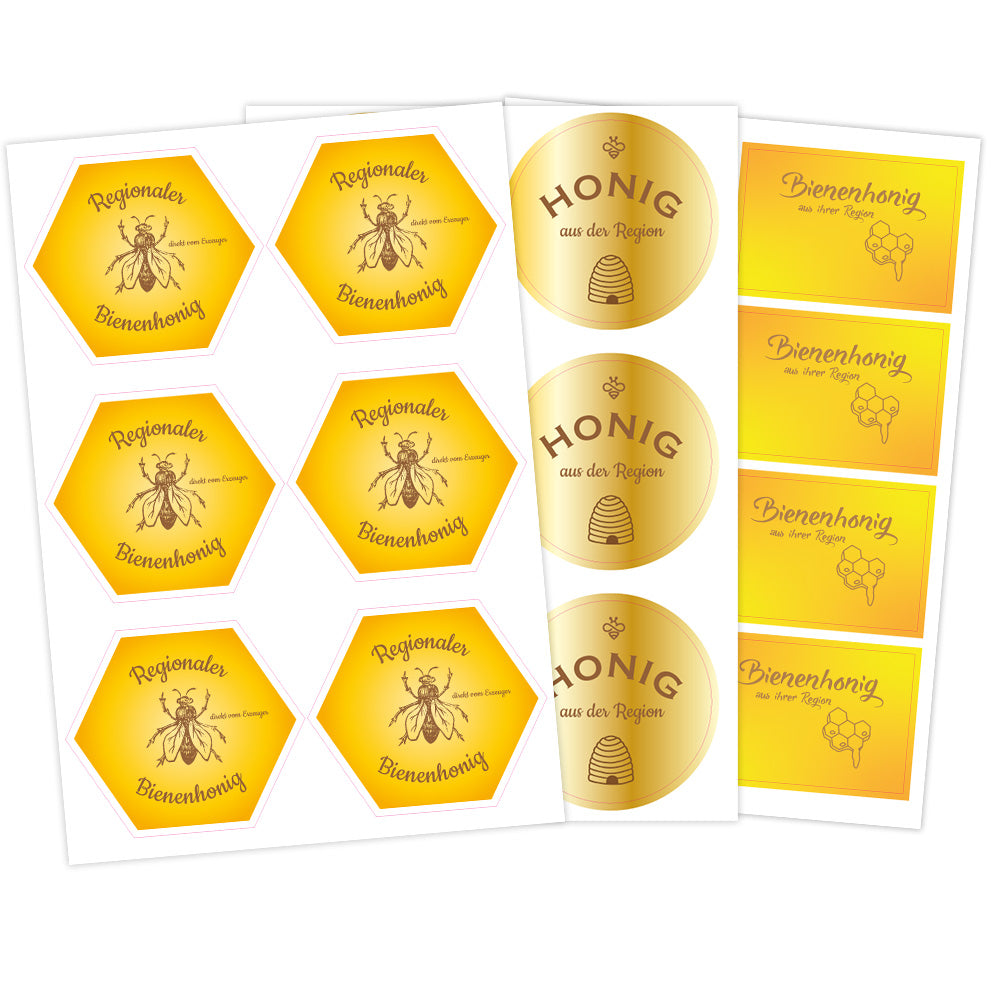 Honig-Aufkleber-Set 1, 3 Bögen, Bienen- und Honigmotiven, selbstklebende Etiketten, ideal für Geschenkverpackungen