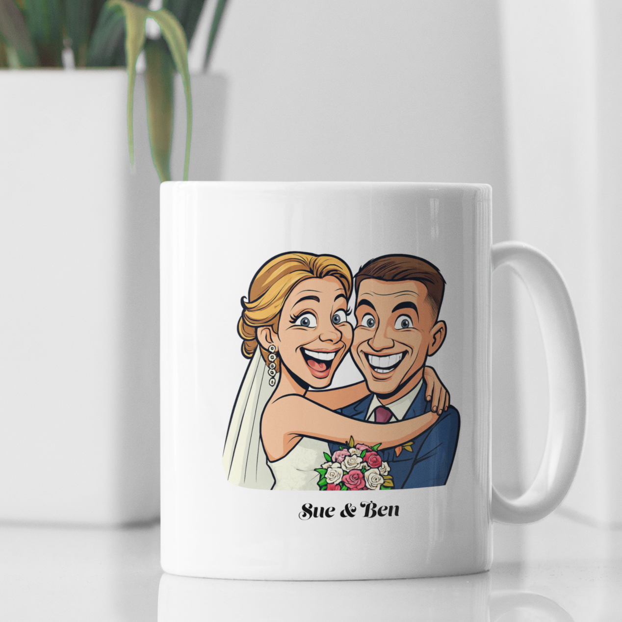 Personalisierte Keramiktasse mit Namen und Karikatur, lustiges Comic-Design, ideal für individuelle Geschenke, von aufkleberdrucker.de
