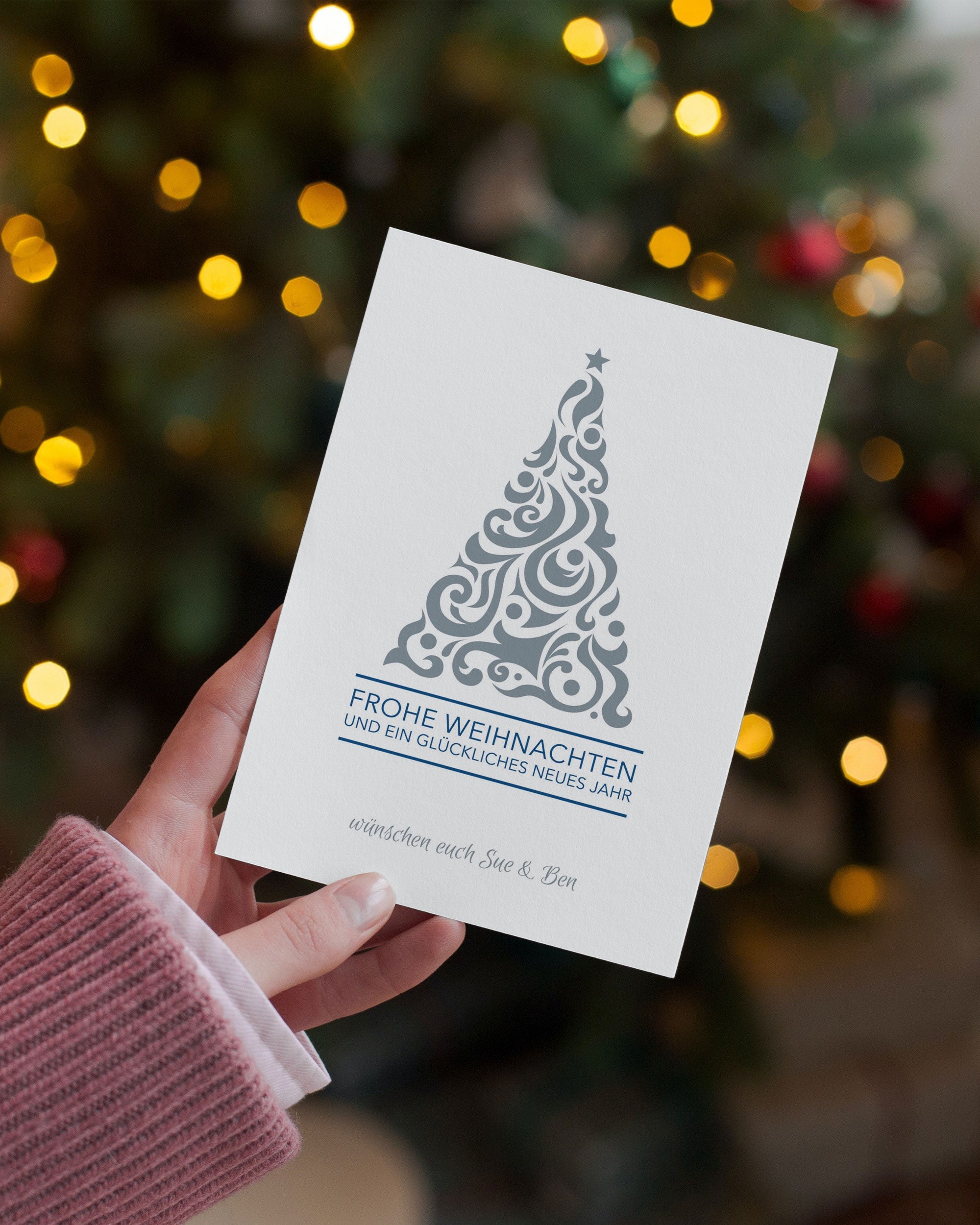 Weihnachtskarte im DIN A6-Format mit Umschlag, personalisiert mit Logo oder Name, festliches Weihnachtsmotiv, aufkleberdrucker.de