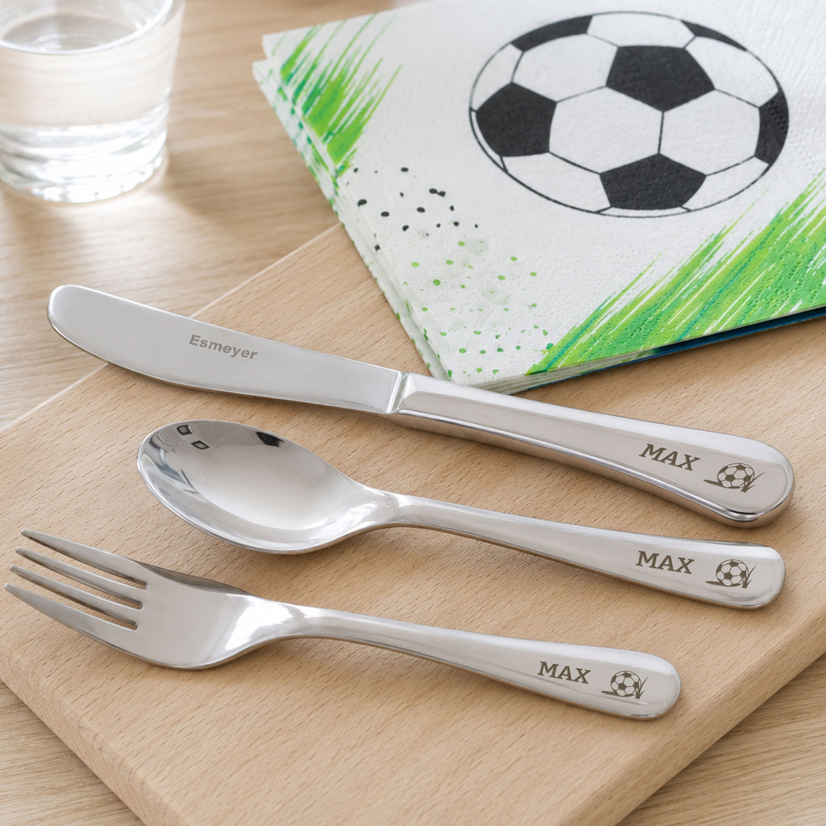 Kinderbesteck-Set von Esmeyer mit drei Teilen und individueller Gravur, kinderfreundliches Besteck aus Edelstahl, ideal für kleine Hände