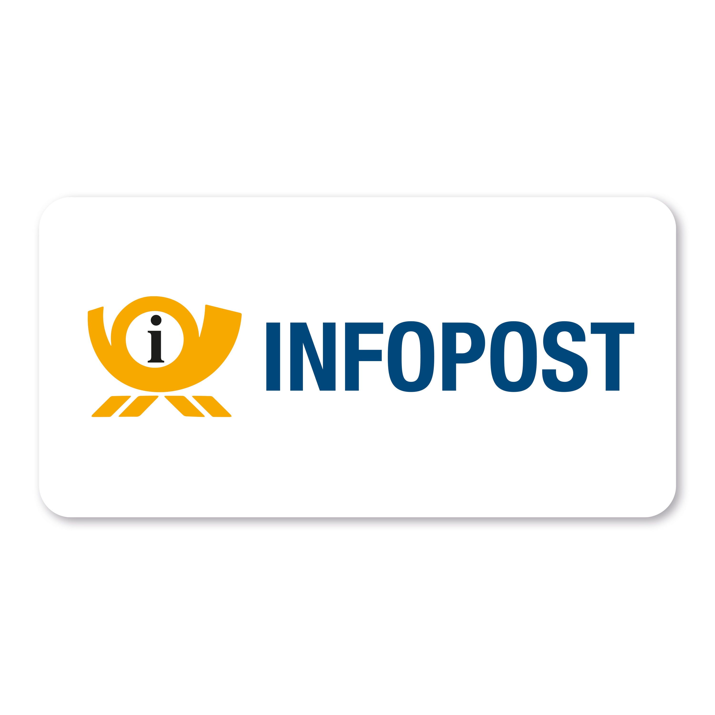 Rollenetiketten mit Piktogramm "Infopost" aufkleberdrucker.de, 60x30 mm, 250 Stück, weiße Aufkleber mit blauer Infopost-Grafik