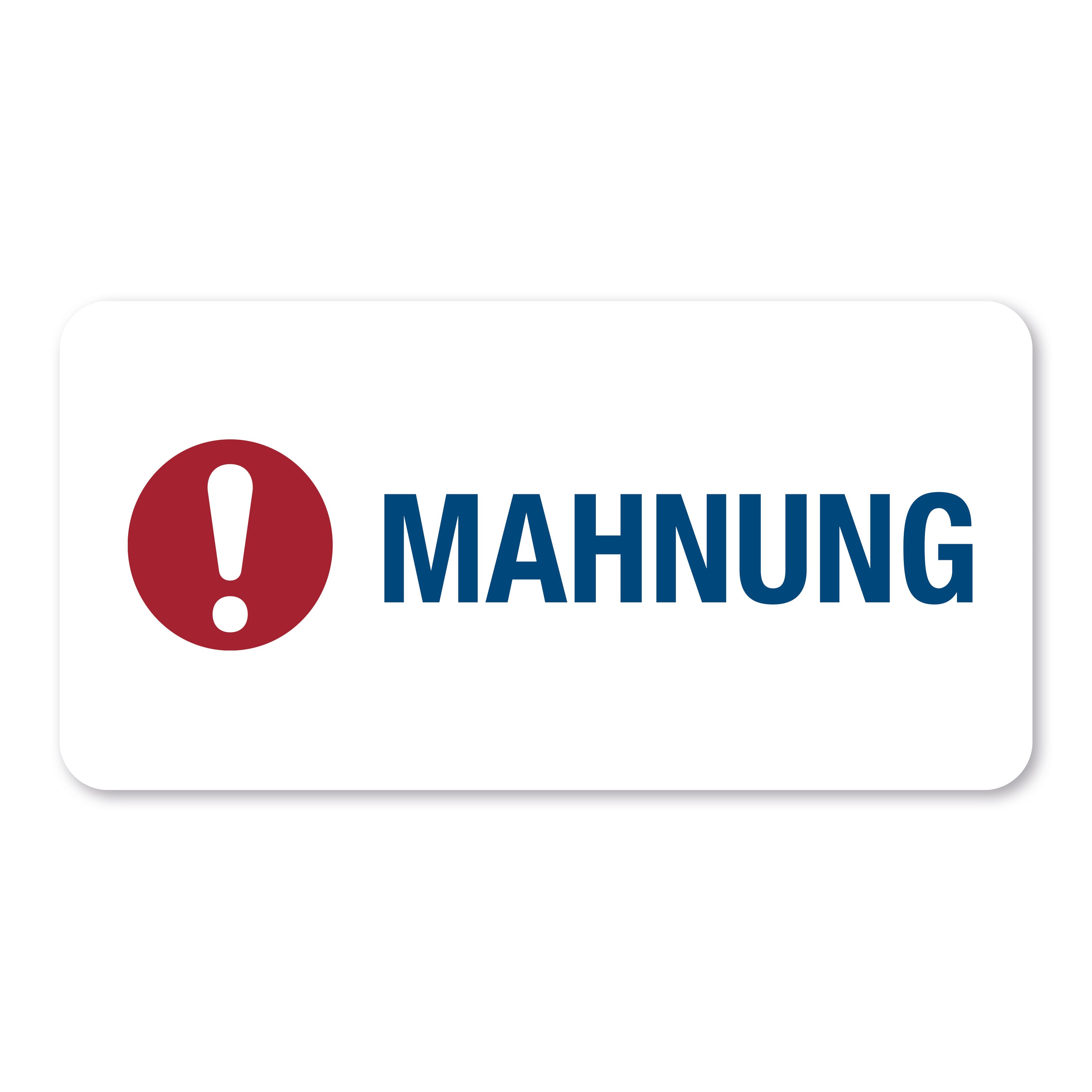 Piktogramm-Aufkleber "Mahnung" auf 60x30 mm Rollenetikett, 250 Stück, für Warnhinweise auf Papier oder Verpackung