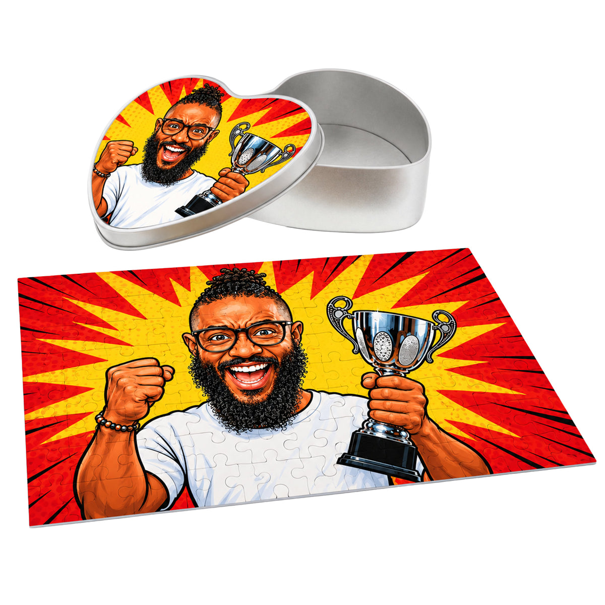 Personalisiertes Karikatur-Puzzle mit Herzdose, 96 Teile, von aufkleberdrucker.de