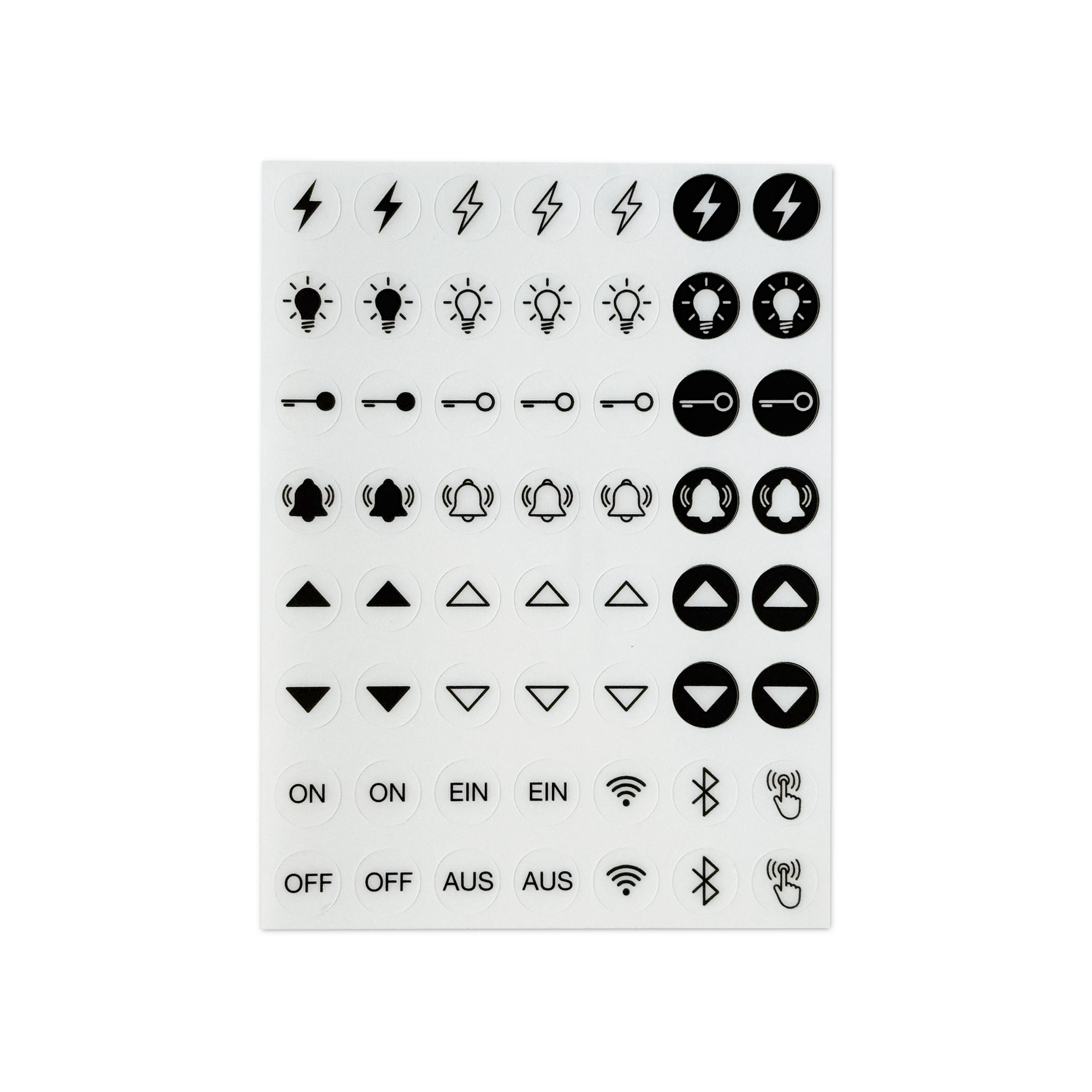 Aufkleber Lichtschalter – verschiedene Symbole (Ø 12 mm)