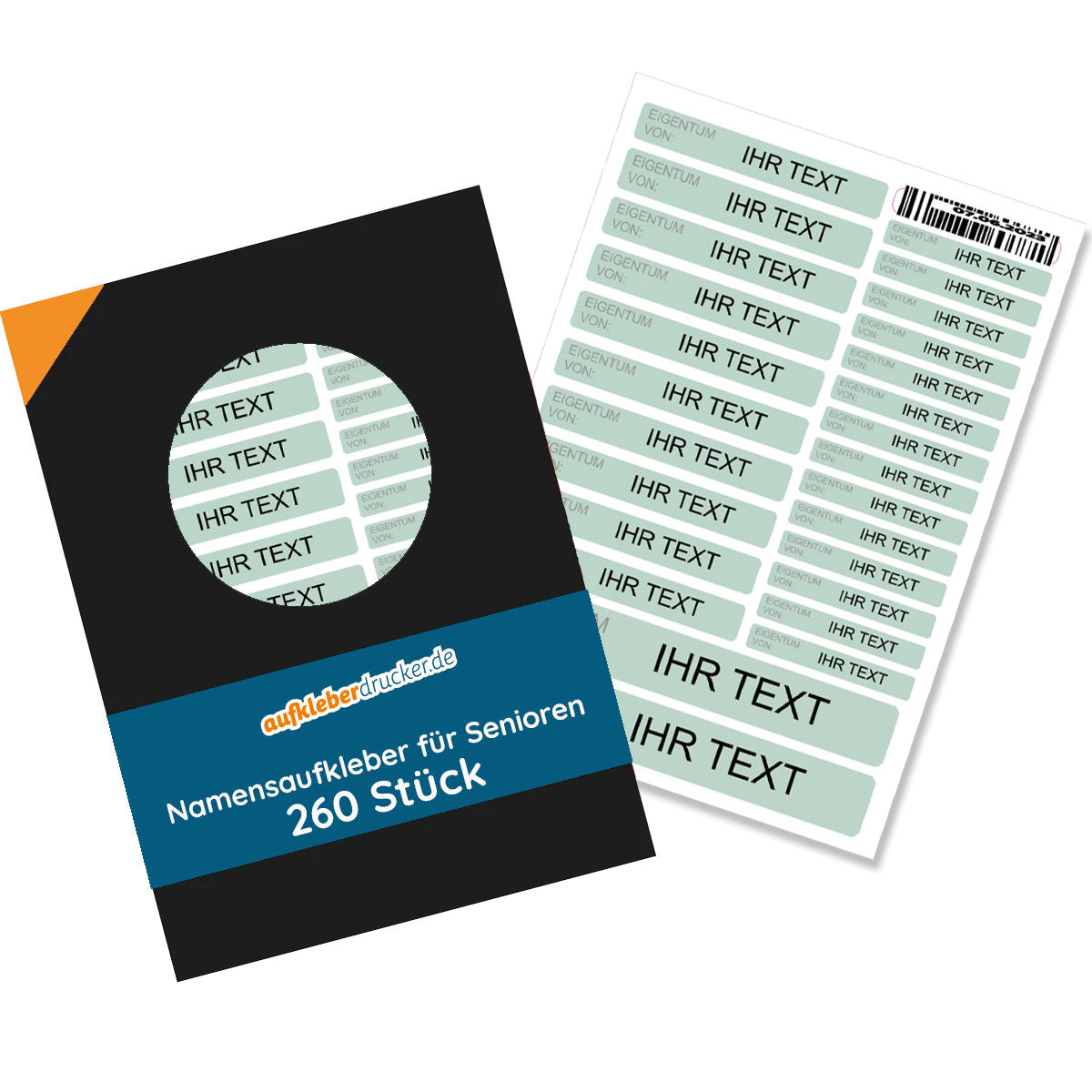 Set mit 3 Größen Senioren-Namensaufkleber für Spülmaschine und Waschmaschine, ideal zur einfachen Kennzeichnung.