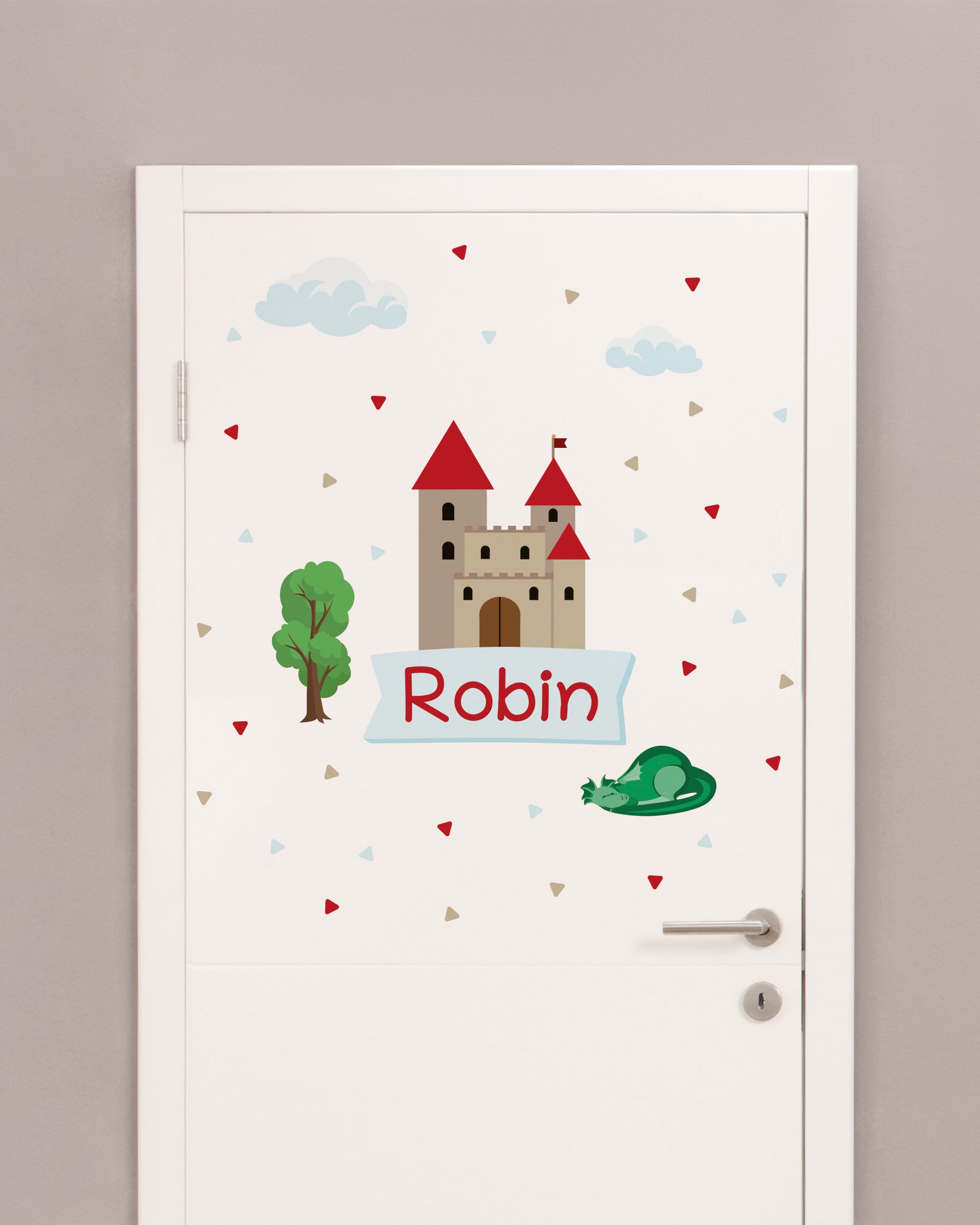 Personalisierbarer Türaufkleber mit Burgmotiv für Kinder, Wandtattoo aus der Kollektion von aufkleberdrucker.de