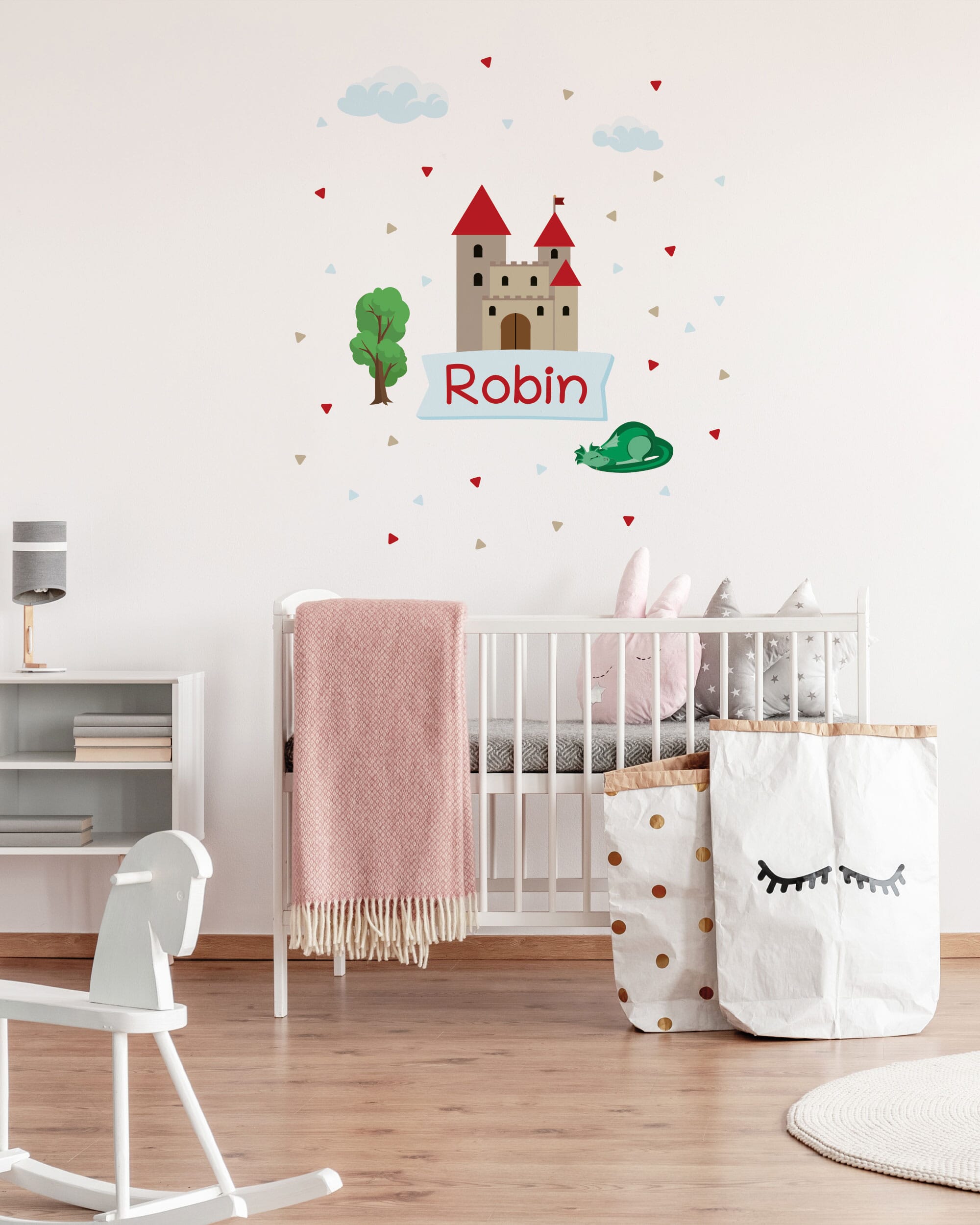 Personalisiertes Kinder-Türaufkleber mit Burg-Design, hochwertiger Wandtattoo für Kinderzimmer, von aufkleberdrucker.de