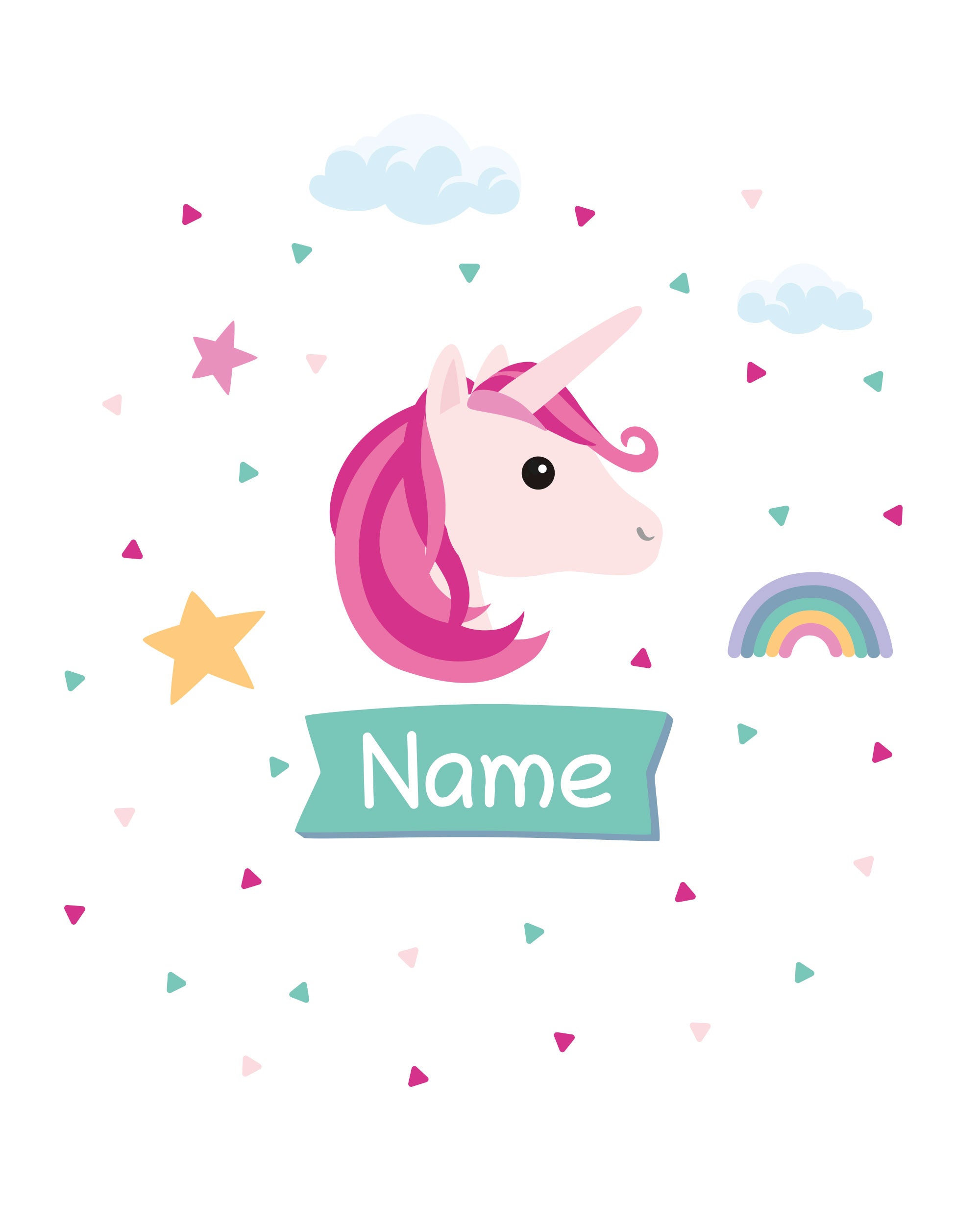 Individualisierbare Türaufkleber für das Kinderzimmer mit Einhornmotiv