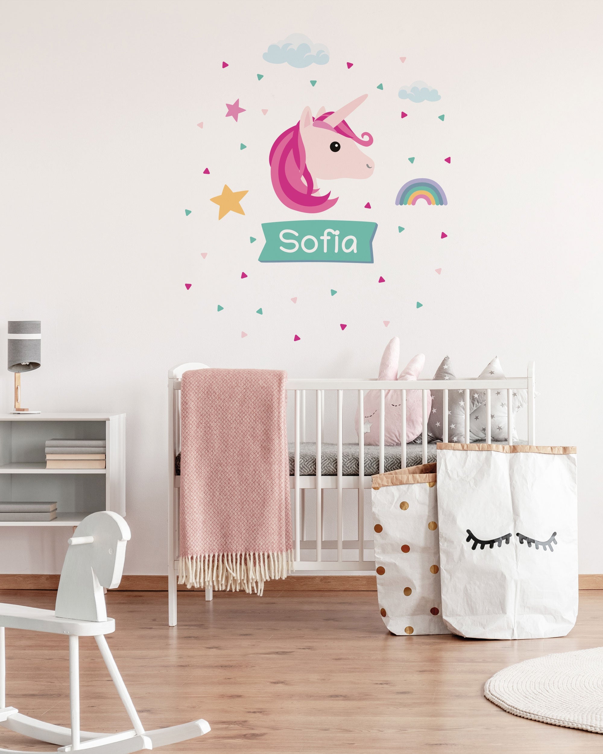 Individualisierbare Türaufkleber für das Kinderzimmer mit Einhornmotiv