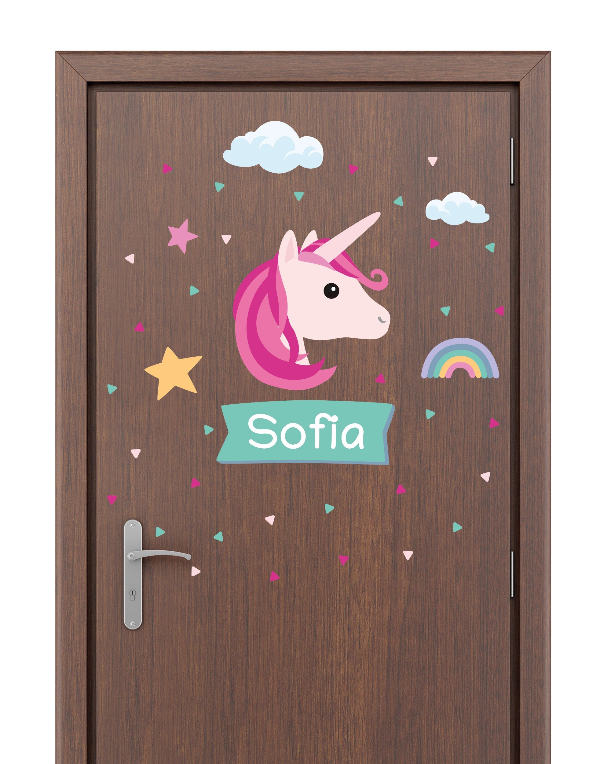 Individualisierbare Türaufkleber für das Kinderzimmer mit Einhornmotiv