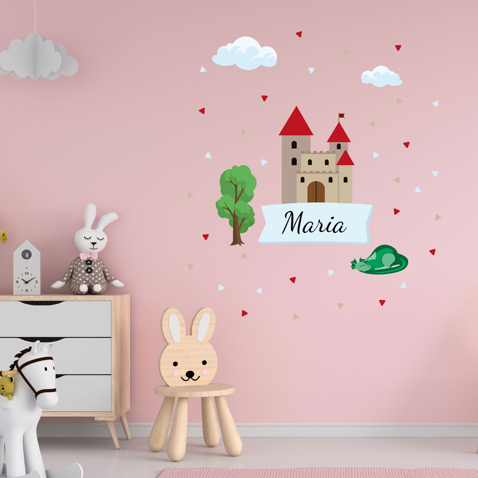 Individueller Türaufkleber mit Burgmotiv für das Kinderzimmer, kinderfreundliches Wandtattoo, leicht anzubringen