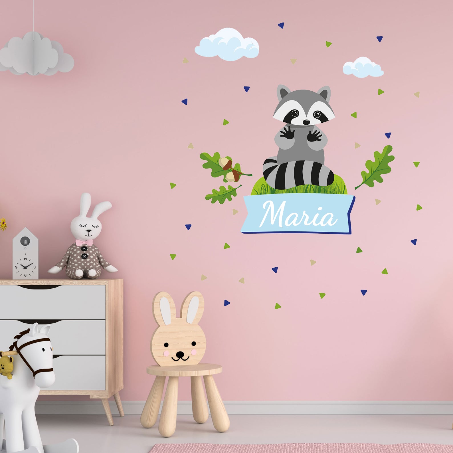 Individualisierbarer Türaufkleber mit Waschbärenmotiv für das Kinderzimmer, detailreiche Wandtattoo von aufkleberdrucker.de