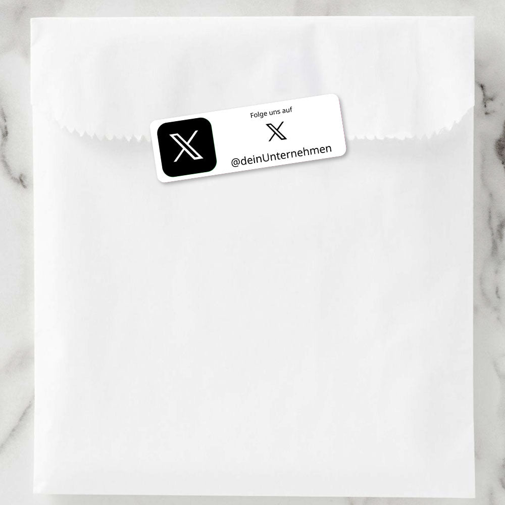 Individueller Social-Media Aufkleber X, Set mit 72 rechteckigen Aufklebern auf zwei Bögen, 60x20 mm, in deutscher Sprache