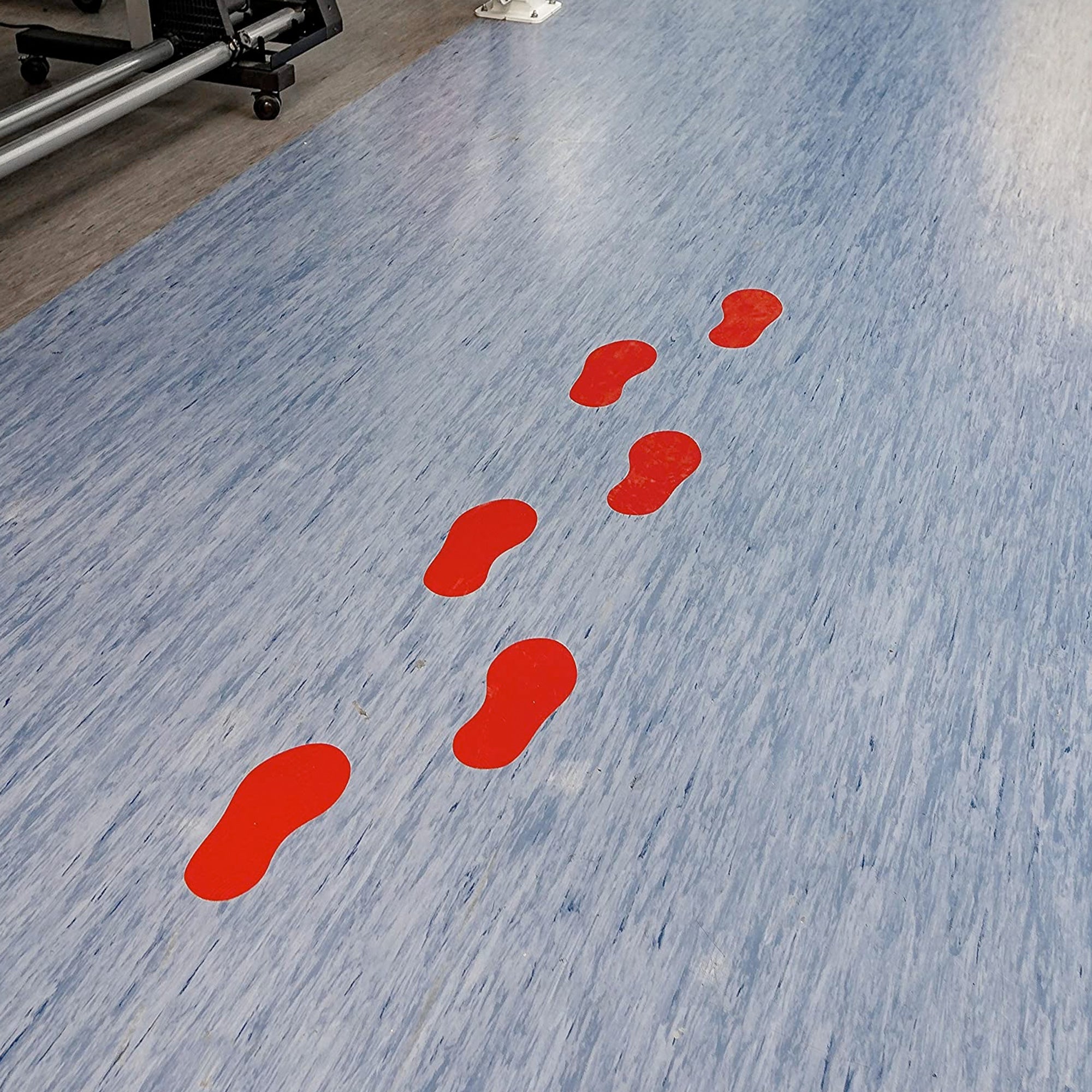 Rote Fußbodenaufkleber für Fußpaar, 10 Stück, 250x110 mm, aufkleberdrucker.de, sichtbare Fußmarkierungen auf Bodenoberfläche