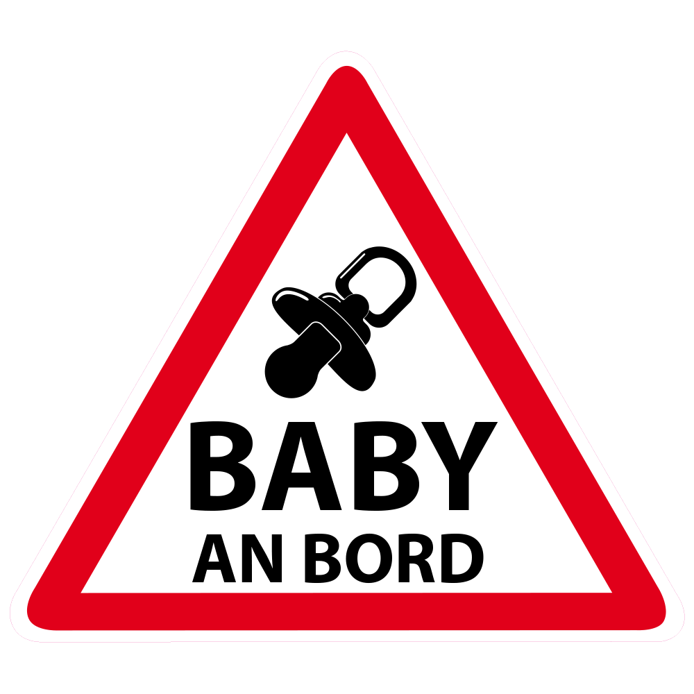 Personalisierbarer Autoaufkleber Baby an Bord, 120x120 mm, 4 Stück, mit Baby an Bord Symbol auf weißem Hintergrund.