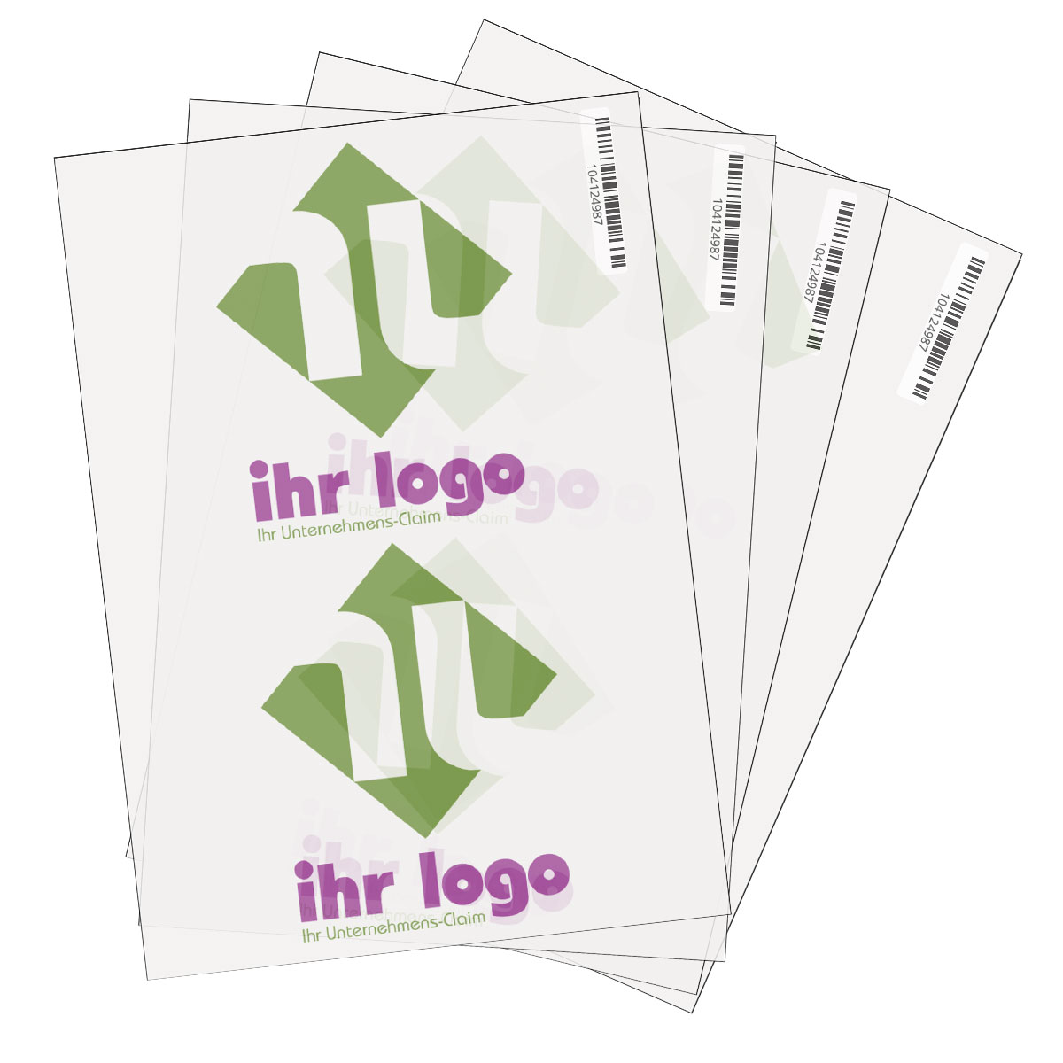 Individuell gestaltete Logo-Bügeletiketten 100x100 mm auf aufkleberdrucker.de, große, sichtbare Etiketten für Textilien.