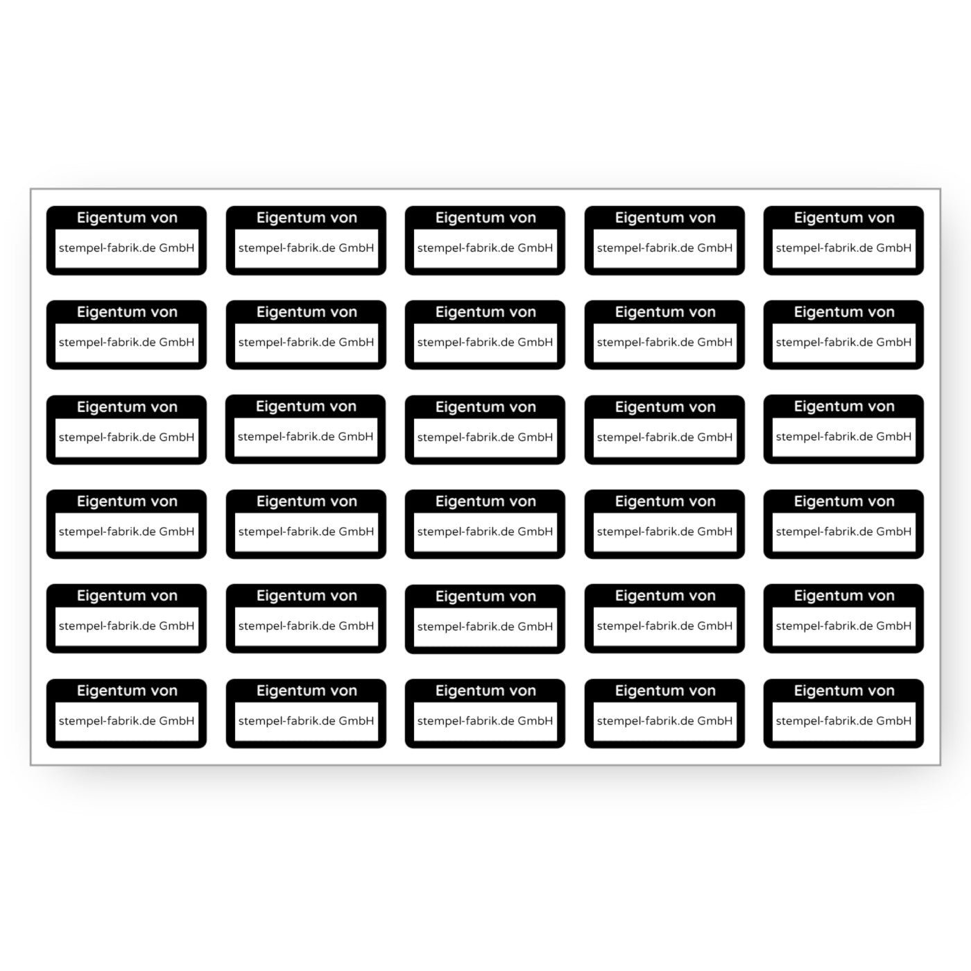 30 personalisierte Eigentum-Aufkleber, kleine 30x13 mm, Inventar-Aufkleber in bunt auf weißem Hintergrund