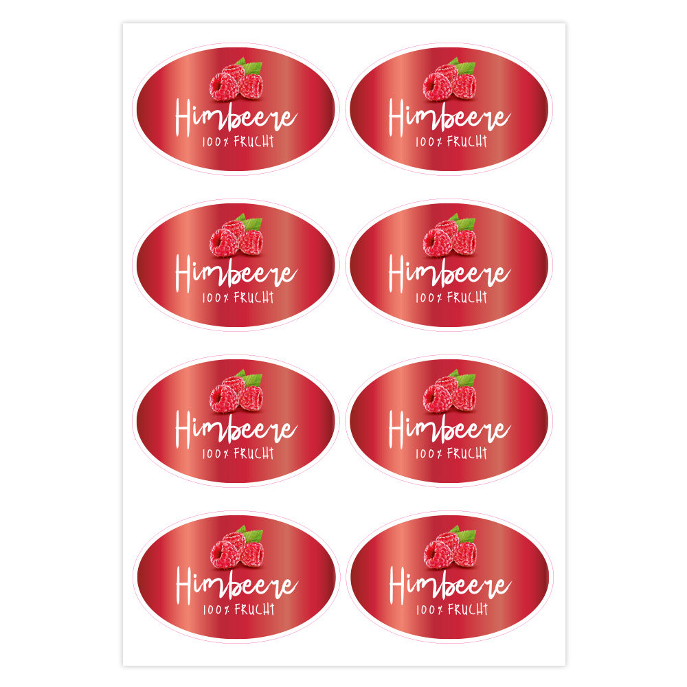 Himbeermarmelade Aufkleber im Set mit 3 Bögen, fruchtiges Himbeerdesign, ideal für Marmeladengläser, aufkleberdrucker.de