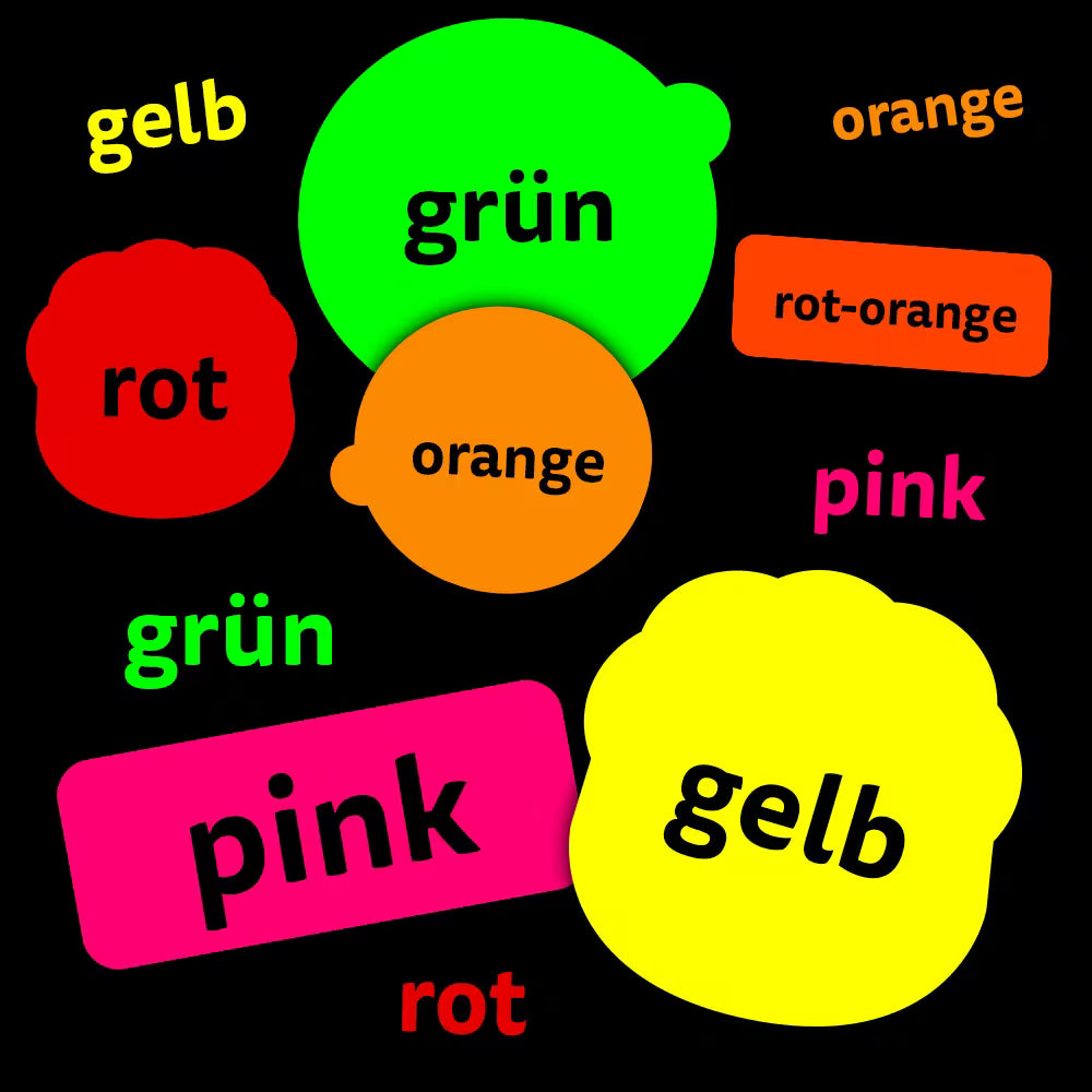 Neonfolie Aufkleber von Orafol, leuchtende Tagesleuchtfolie in bunten Neonfarben auf weißem Hintergrund.