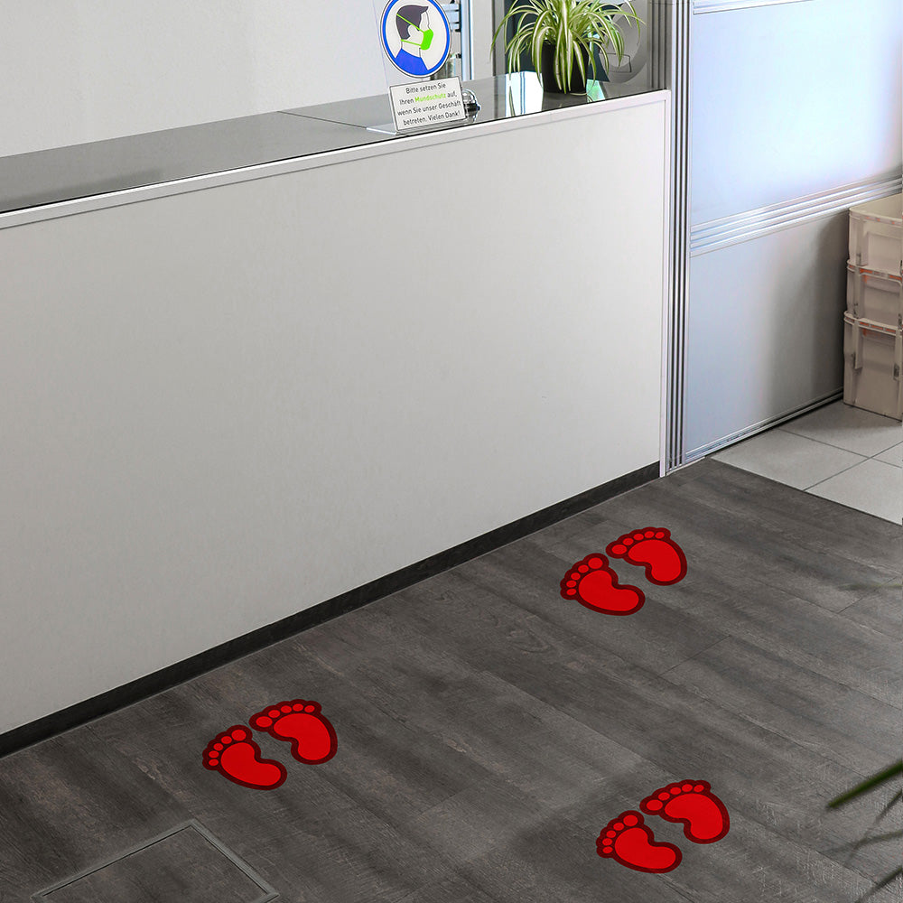 Rote Kinderfuß-Fußbodenaufkleber mit Fußpaar, 170x125 mm, aufkleberdrucker.de, für Spiel- und Kinderzimmerdekoration